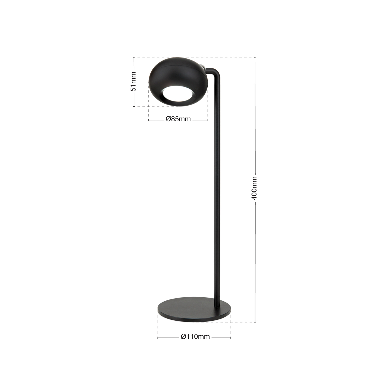 Lampe à poser LED rechargeable Kerby, noir, hauteur 40 cm, acier/aluminium