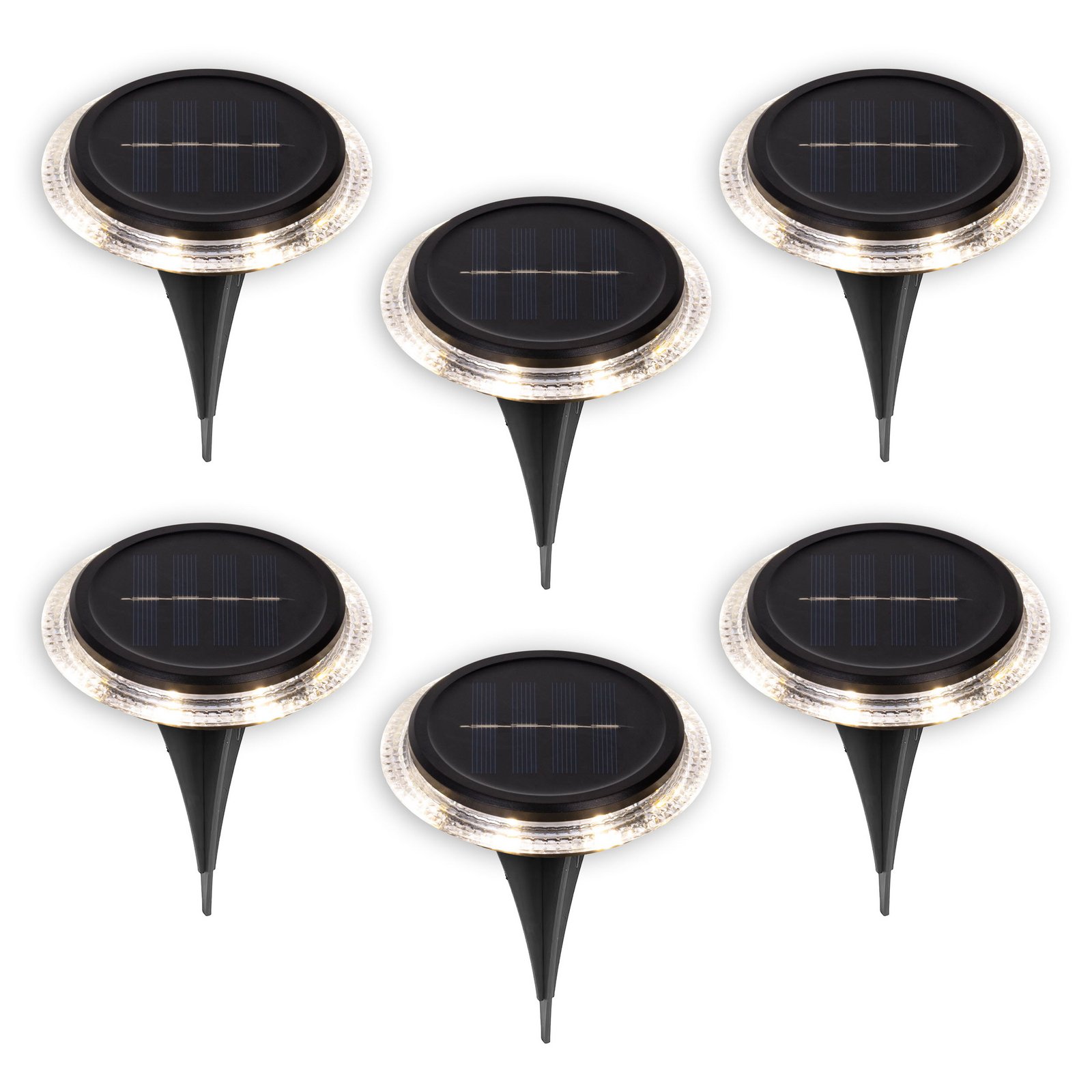 LED solar ground spike floor lamp KANE, black, set of 6, IP44