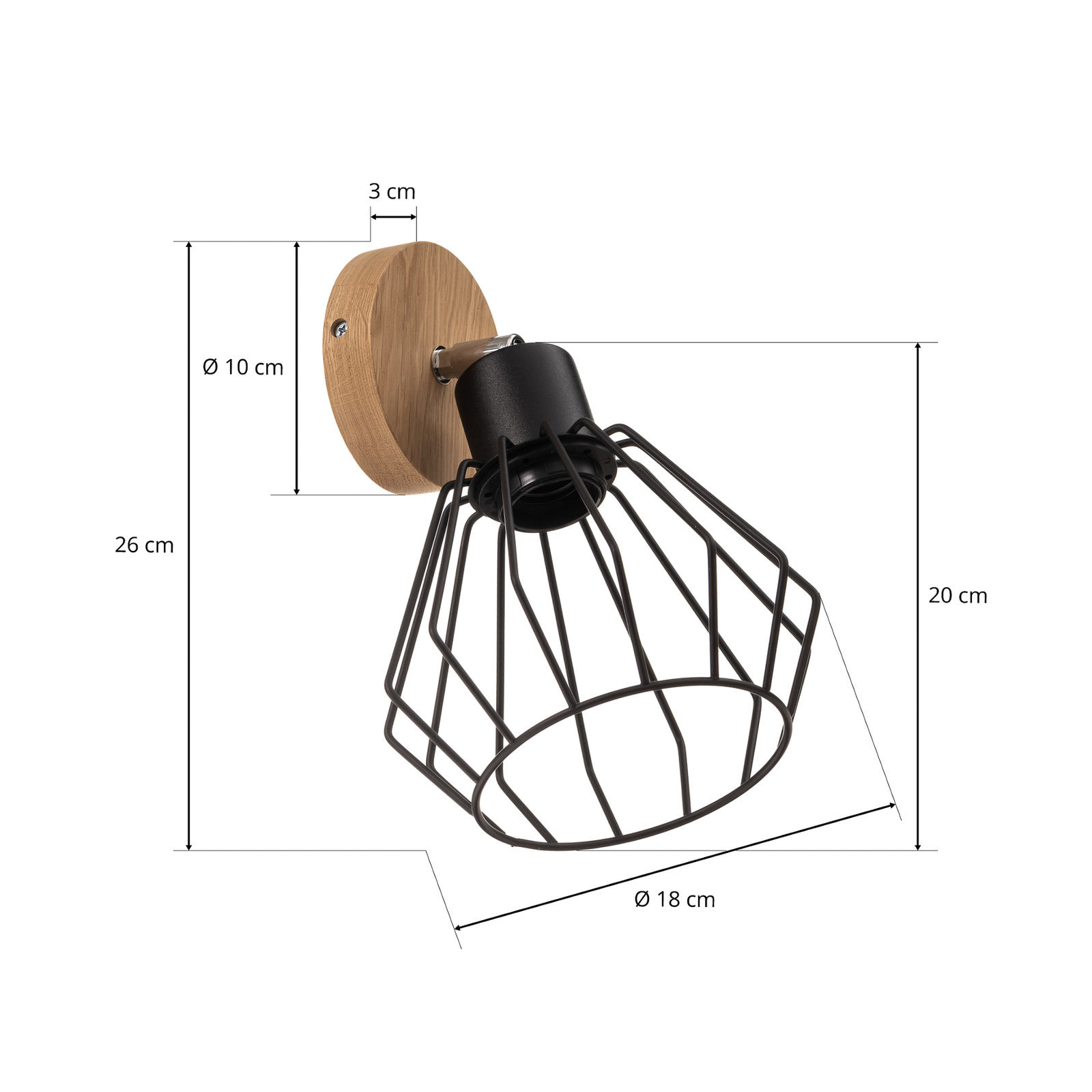 Vento Wandleuchte, schwarz/eiche, 1-flammig, Envostar