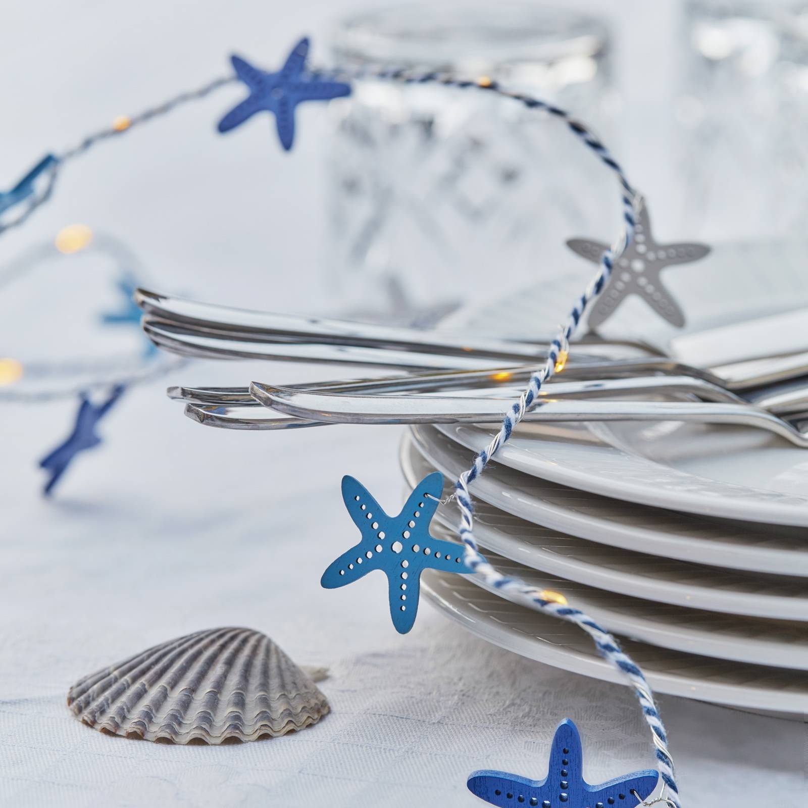 Łańcuch świetlny LED Selma Starfish niebieski 20 szt. Zasilanie bateryjne