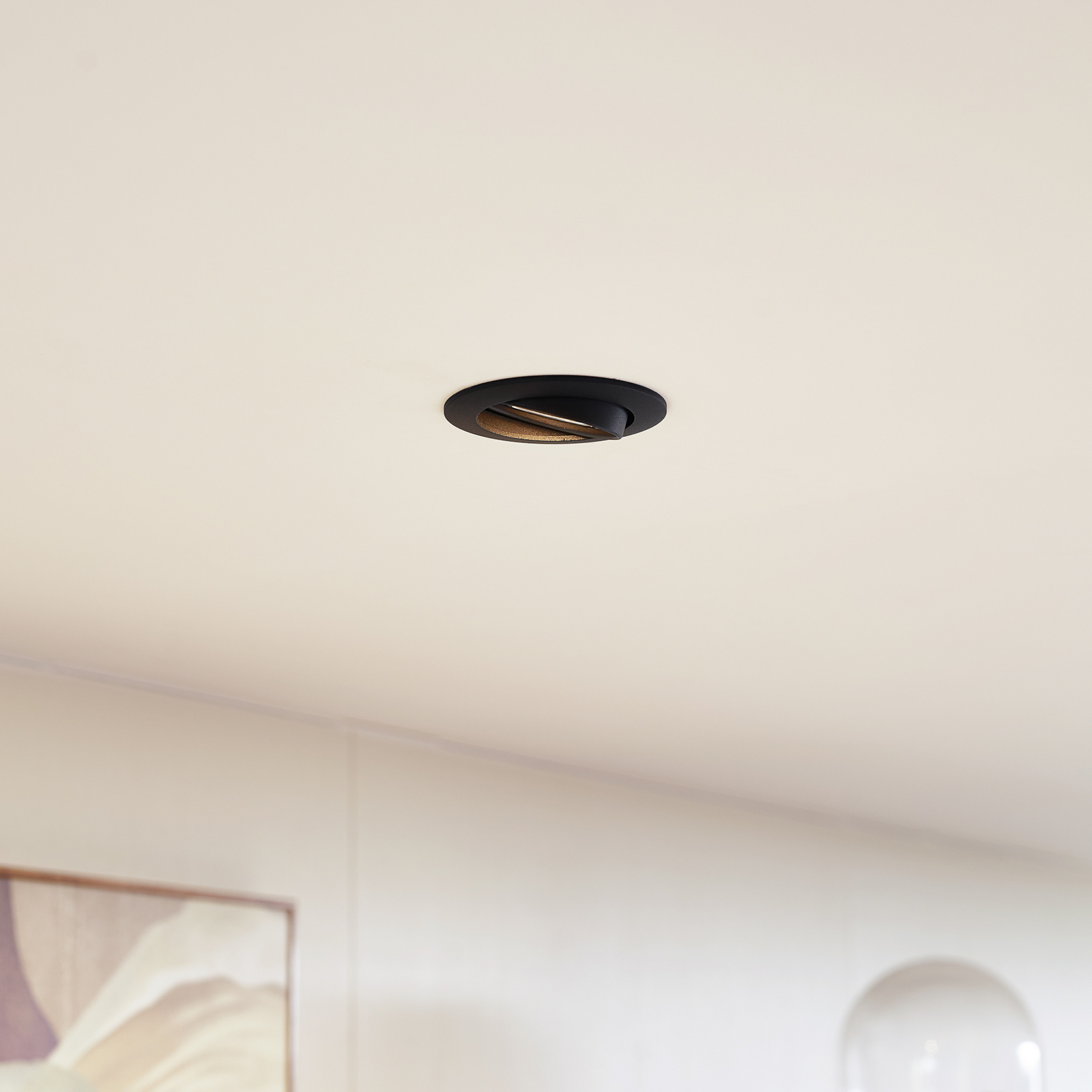 PRIOS beépíthető mennyezeti lámpa Fibur, fekete, cink, Ø 8,2 cm, 3 db