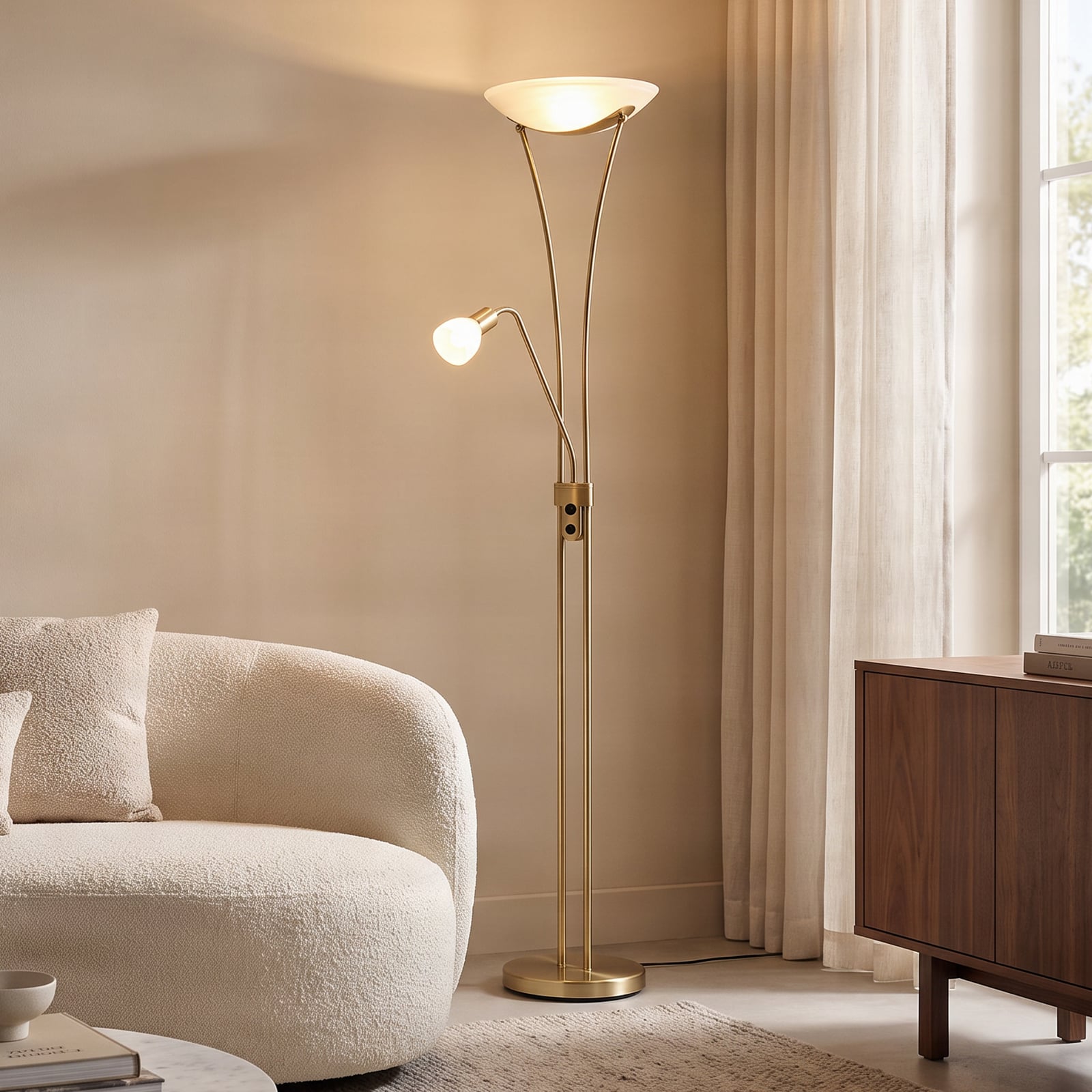 Felicia Floor Lamp Brass/White - Lindby