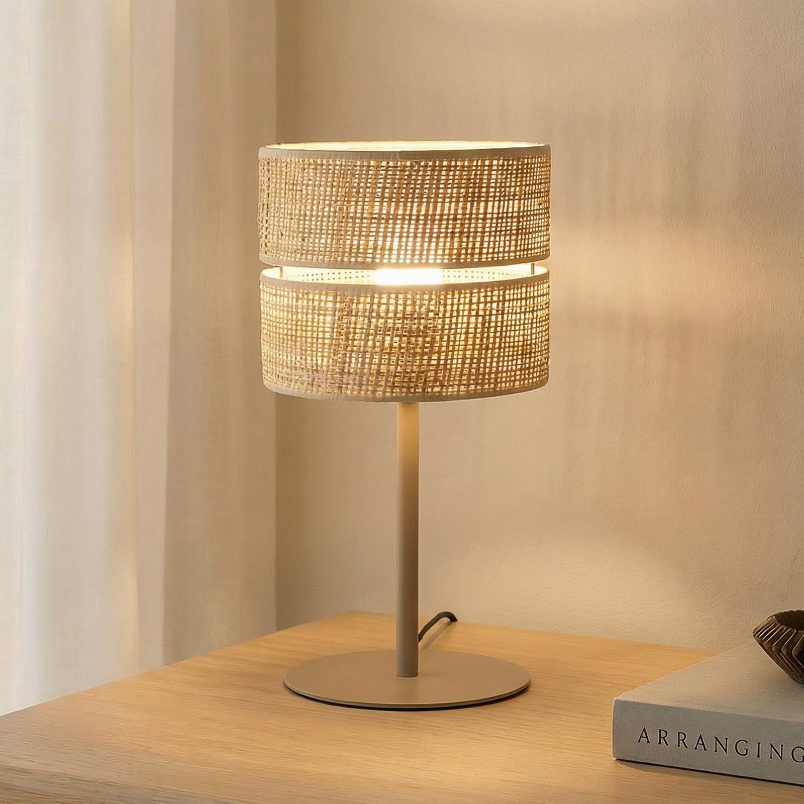TK Lighting lampe à poser Calma, beige, raphia, hauteur 38 cm, E27