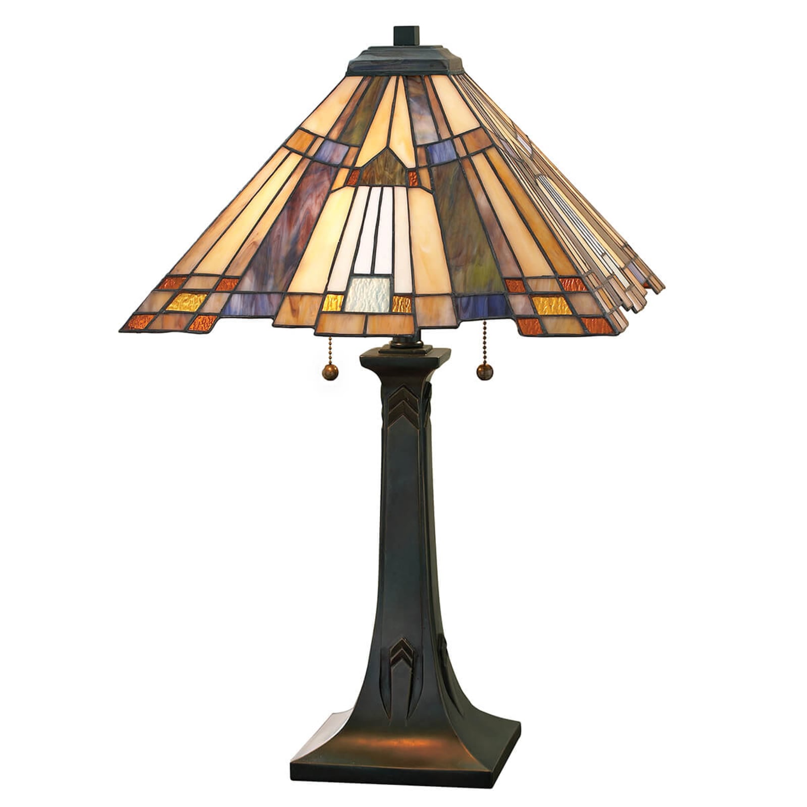 Inglenook bordlampe, farvet glas, højde 64 cm – QUOIZEL