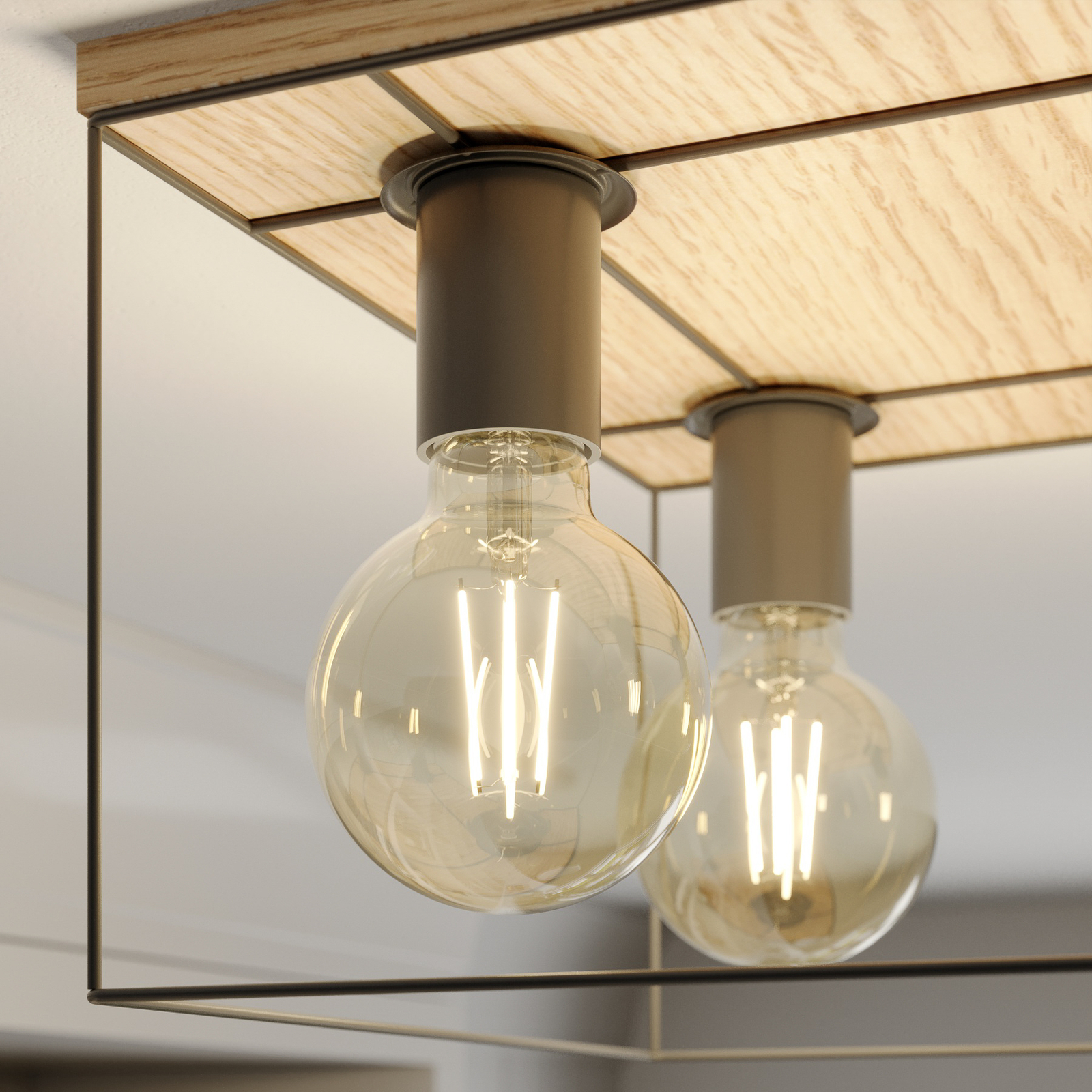 Envolight Gretter ceiling light, metal/oak, 4-bulb