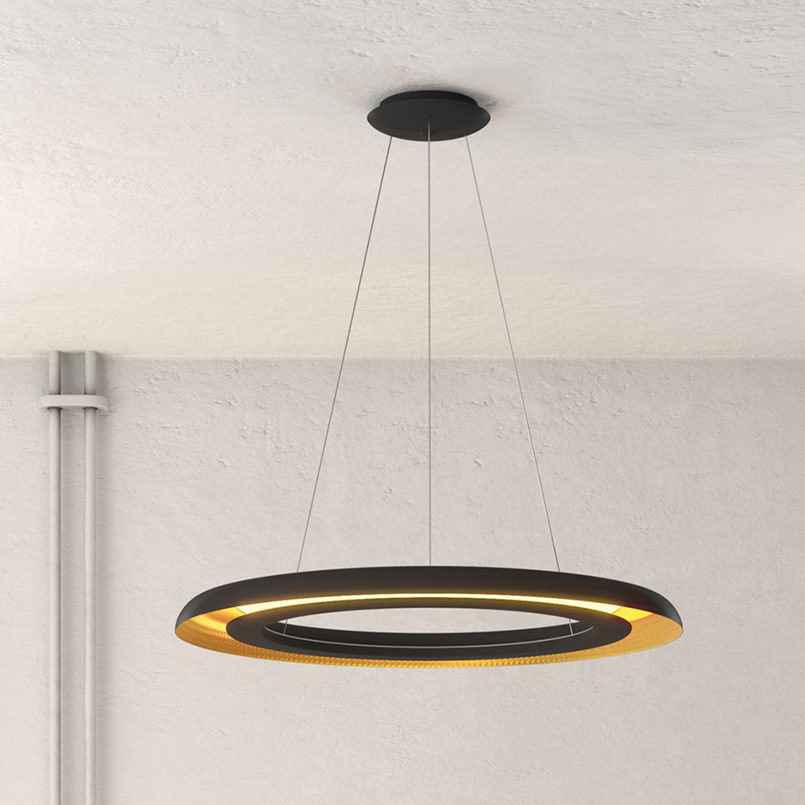 Shiitake LED pendant light, black / gold