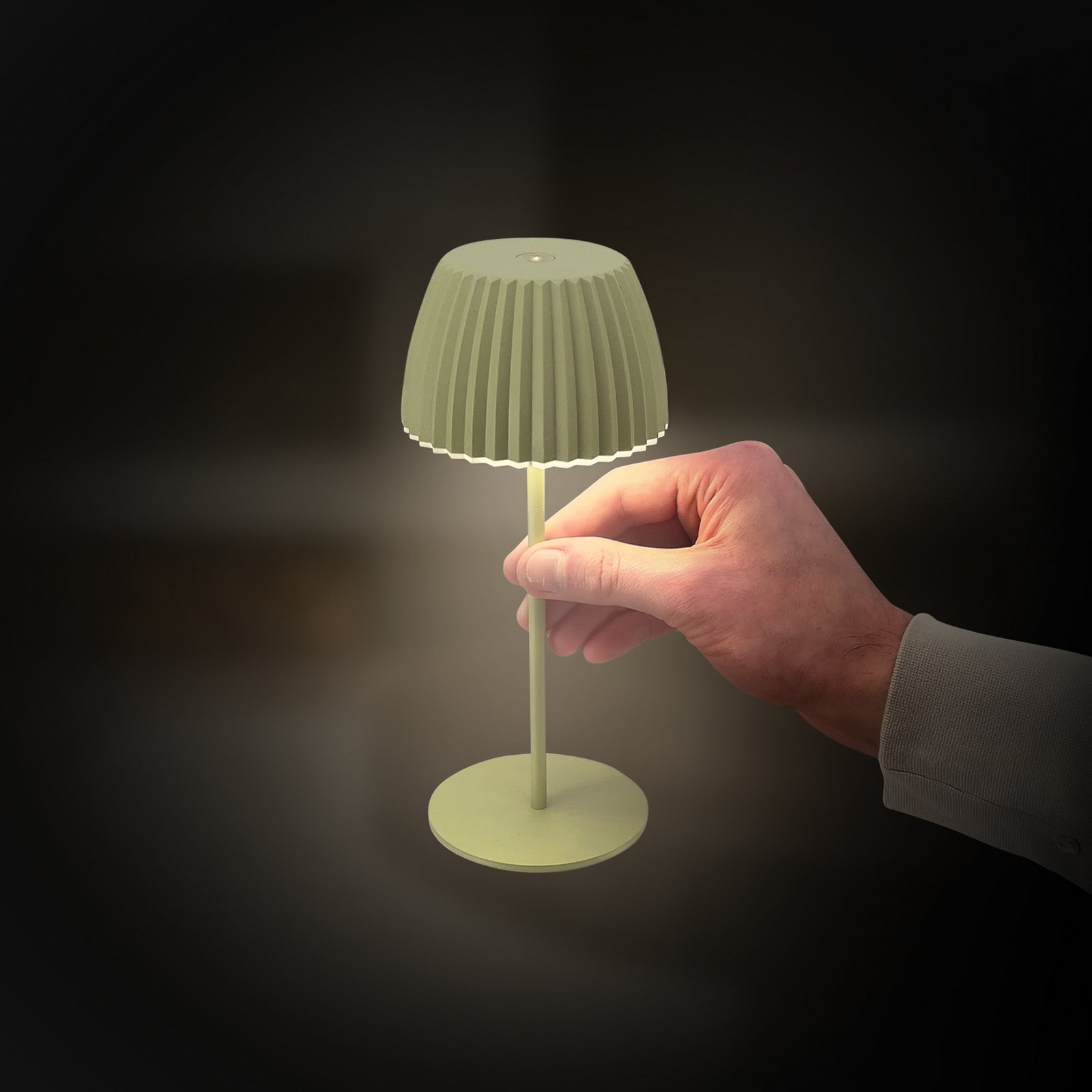 Lampe à poser LED rechargeable Brilo unplugged Riffle, 20 cm, vert