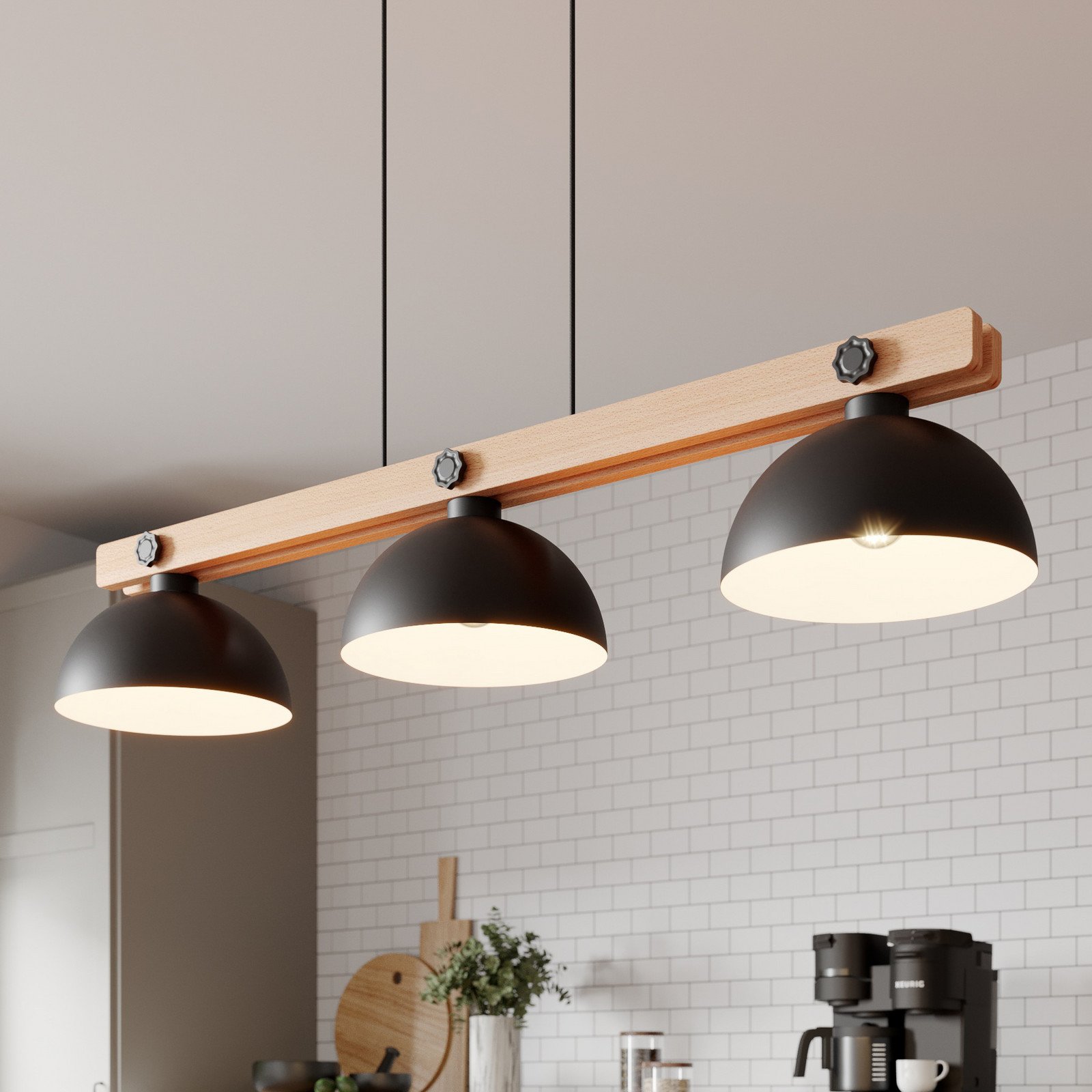 Envostar Stort lampă pendul 3 becuri cu lemn natur - Camera de zi / sufragerie - Casă de țară / Rustic - negru lemn deschis la culoare - Metal