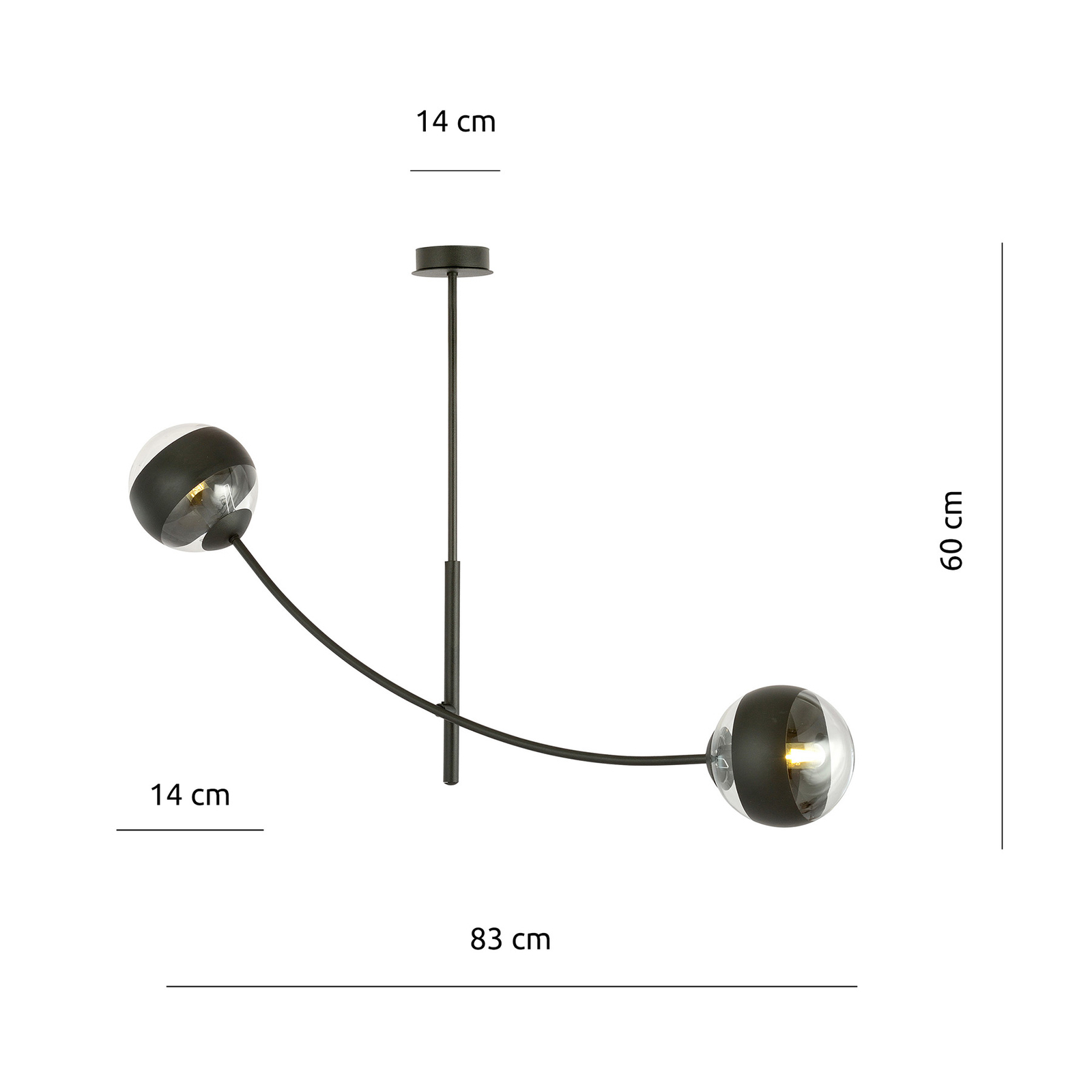 Hunter loftslampe, sort/klar, 2-lys