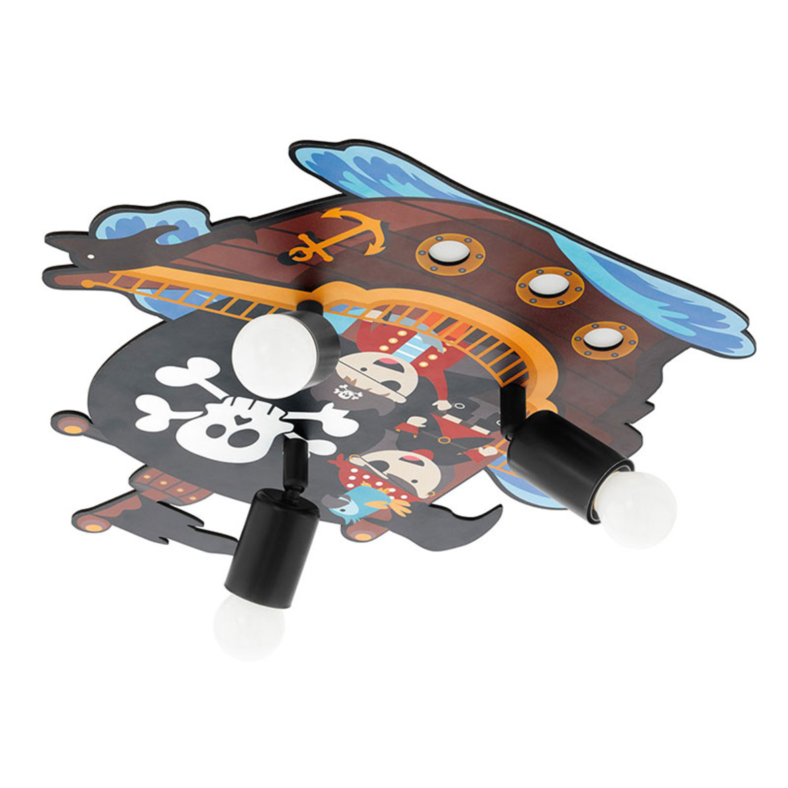 EGLO San Carlo ceiling light, pirate ship, 3-bulb, for Children's Room, steel, wood, E27, 40 W, energy efficiency: A++, L: 42.5 cm, W: 43.5 cm, H: 8 cm