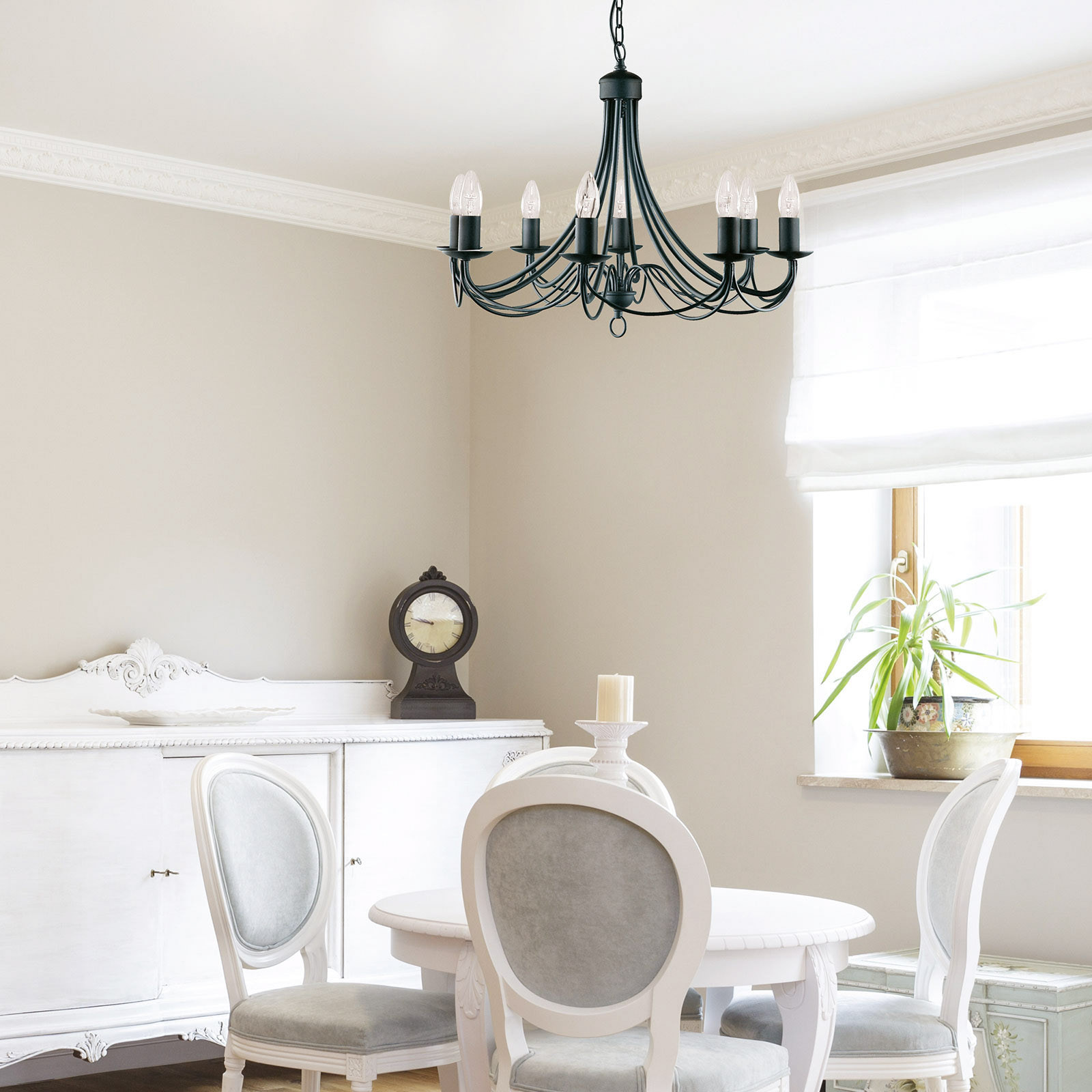 Searchlight Candelabru Maypole mat-negru 8 becuri - Camera de zi / sufragerie - negru mat - Metal
