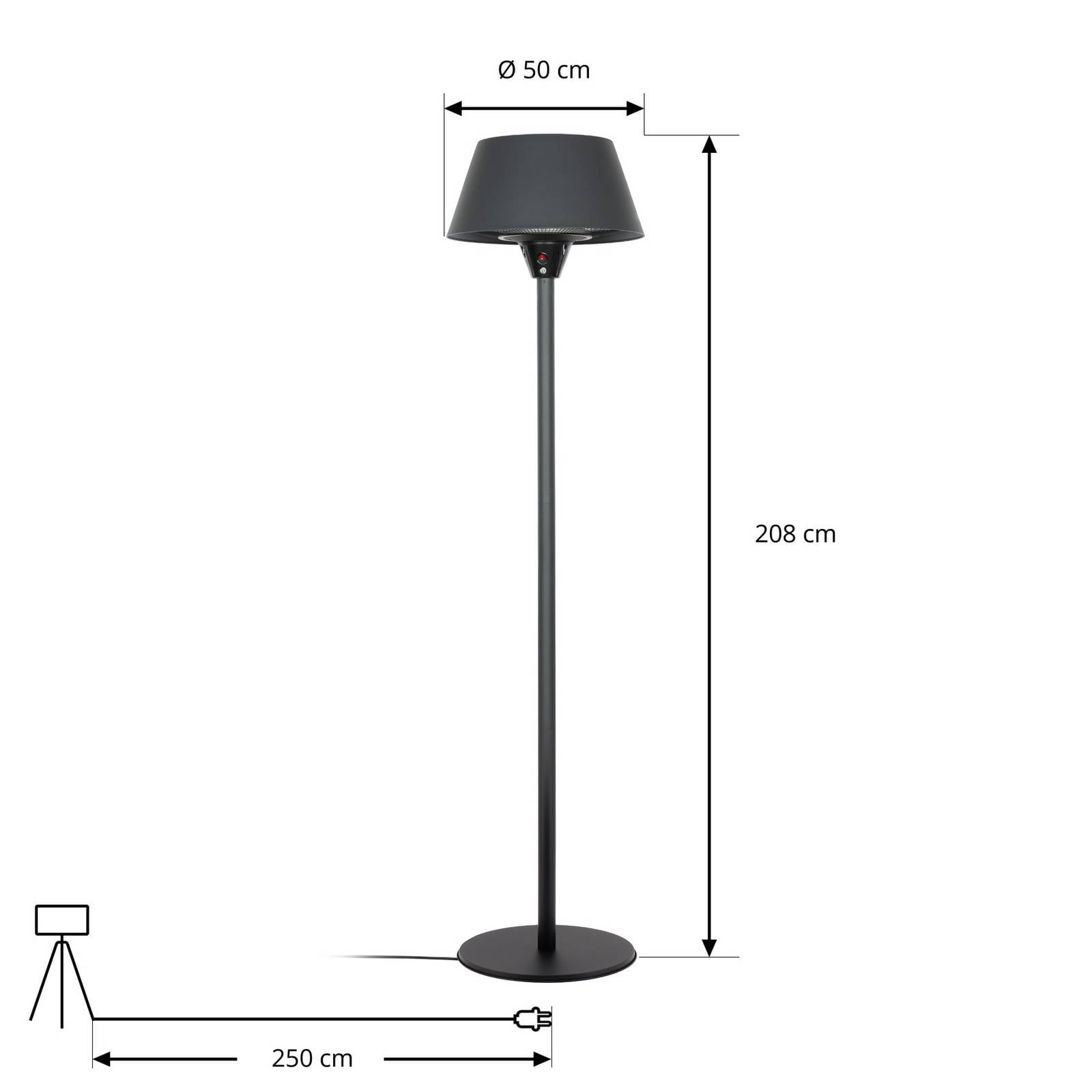 Promiennik grzewczy Lucande Vamio, czarny, 210 cm, z pilotem