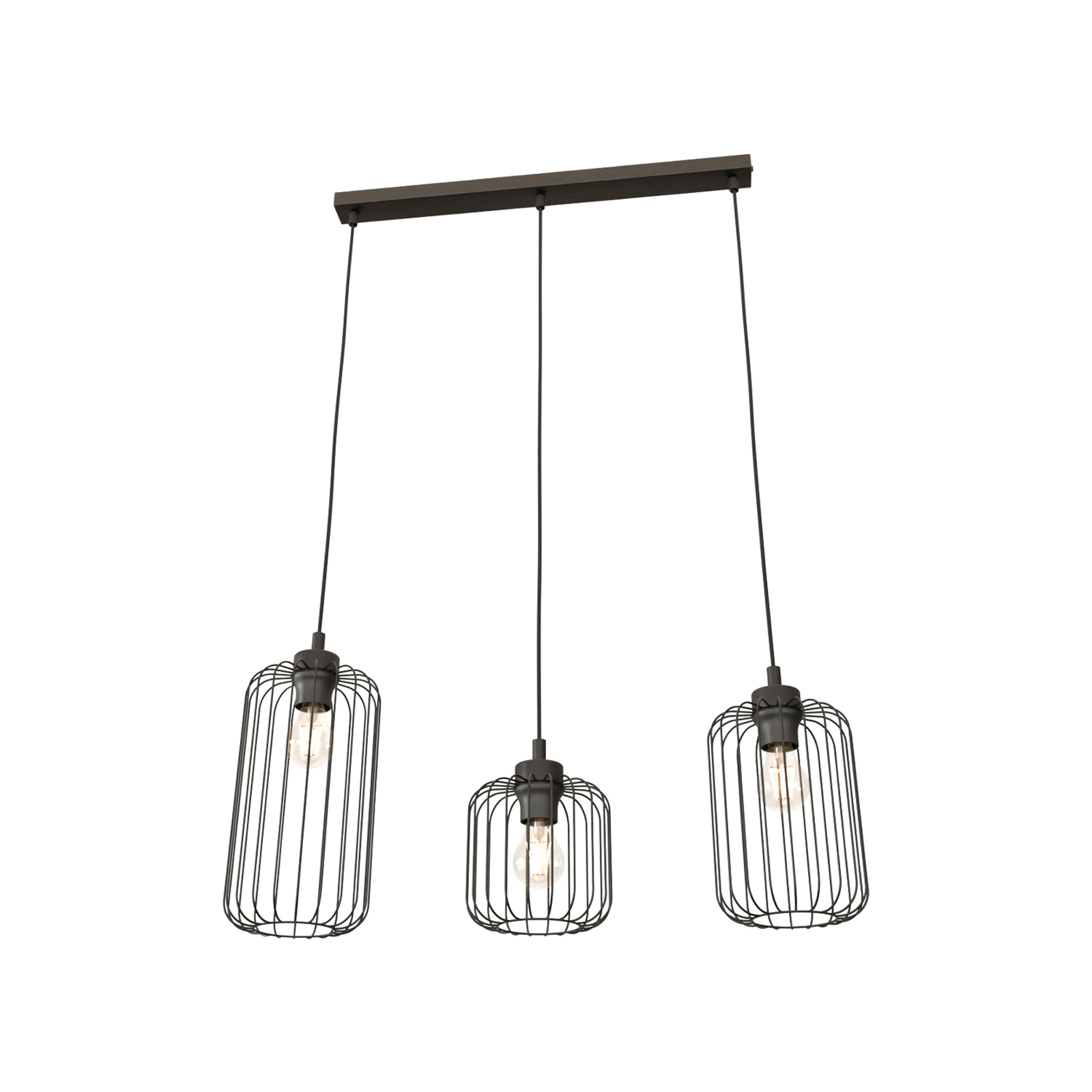 Suspension Vander, 3 lampes, 60 cm, noir, métal, E27