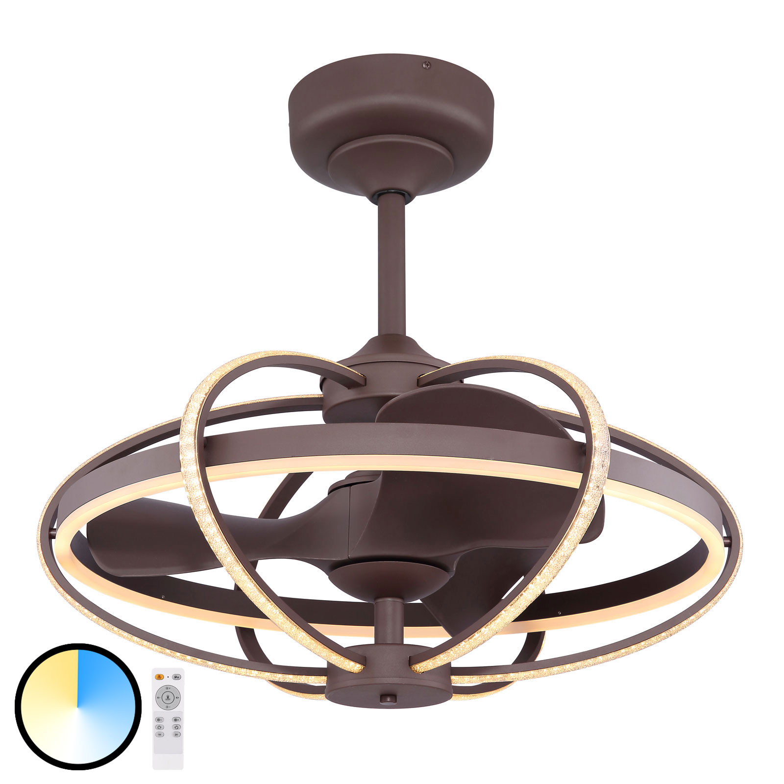 Globo Menima ceiling fan remote control dark brown, for Living / Dining Room, metal, 106 W, energy efficiency: A+, H: 58 cm