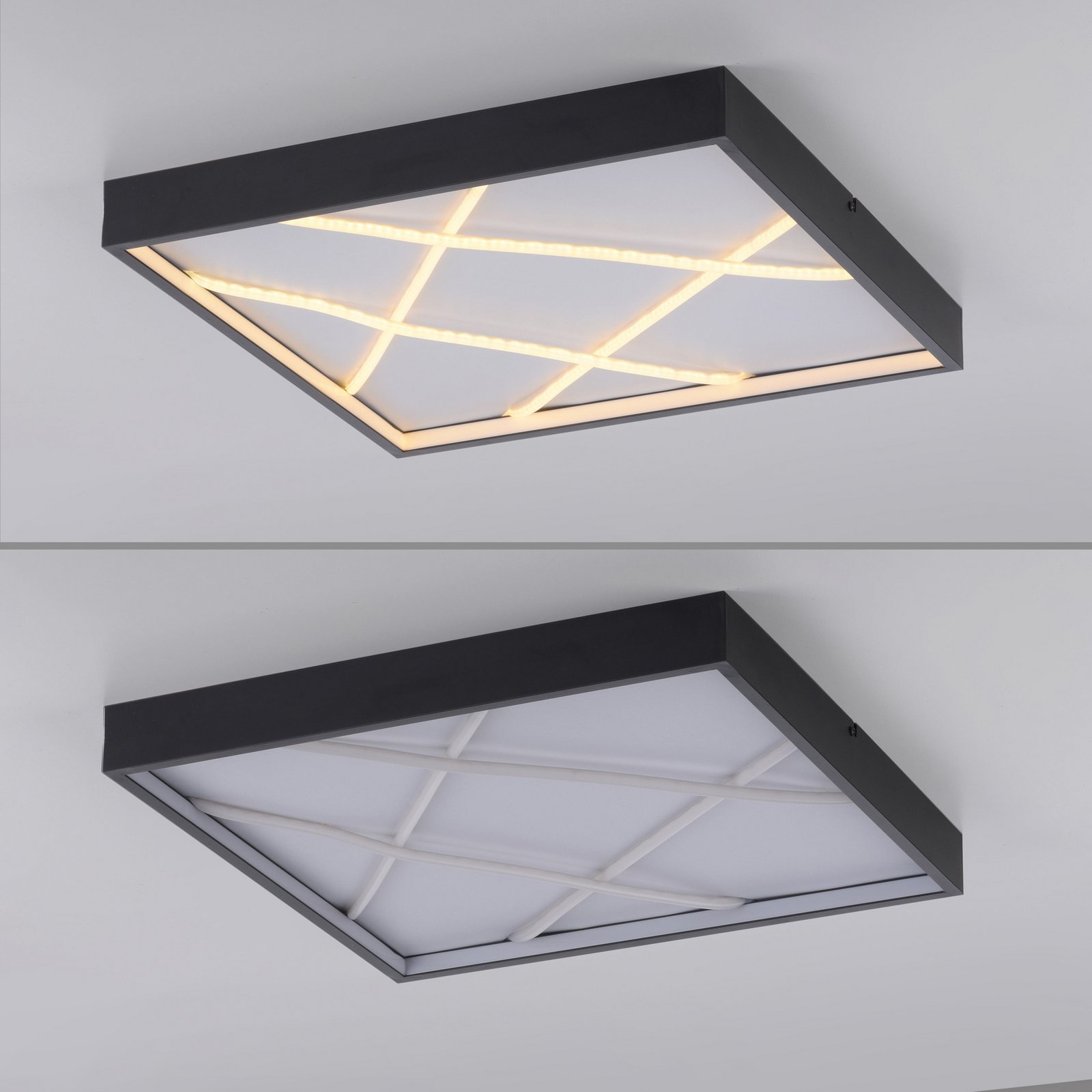 JUST LIGHT. LED plafondlamp Mikado, 50 x 50 cm, zwart
