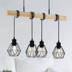 Townshend hanglamp, lengte 70 cm, zwart/eiken, 4-lamps.