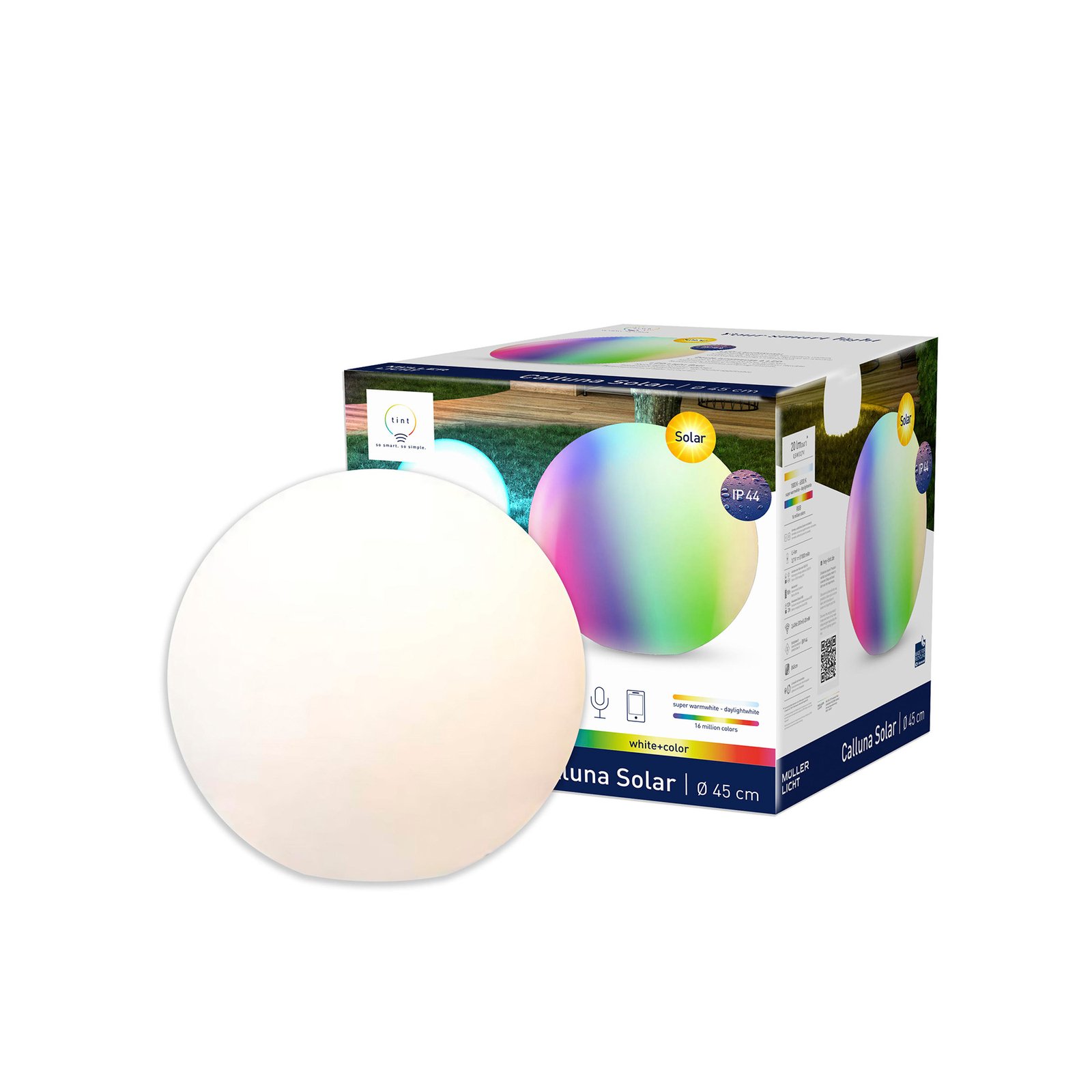 tint Calluna Solar -LED-pallo, CCT, RGB, Ø45 cm
