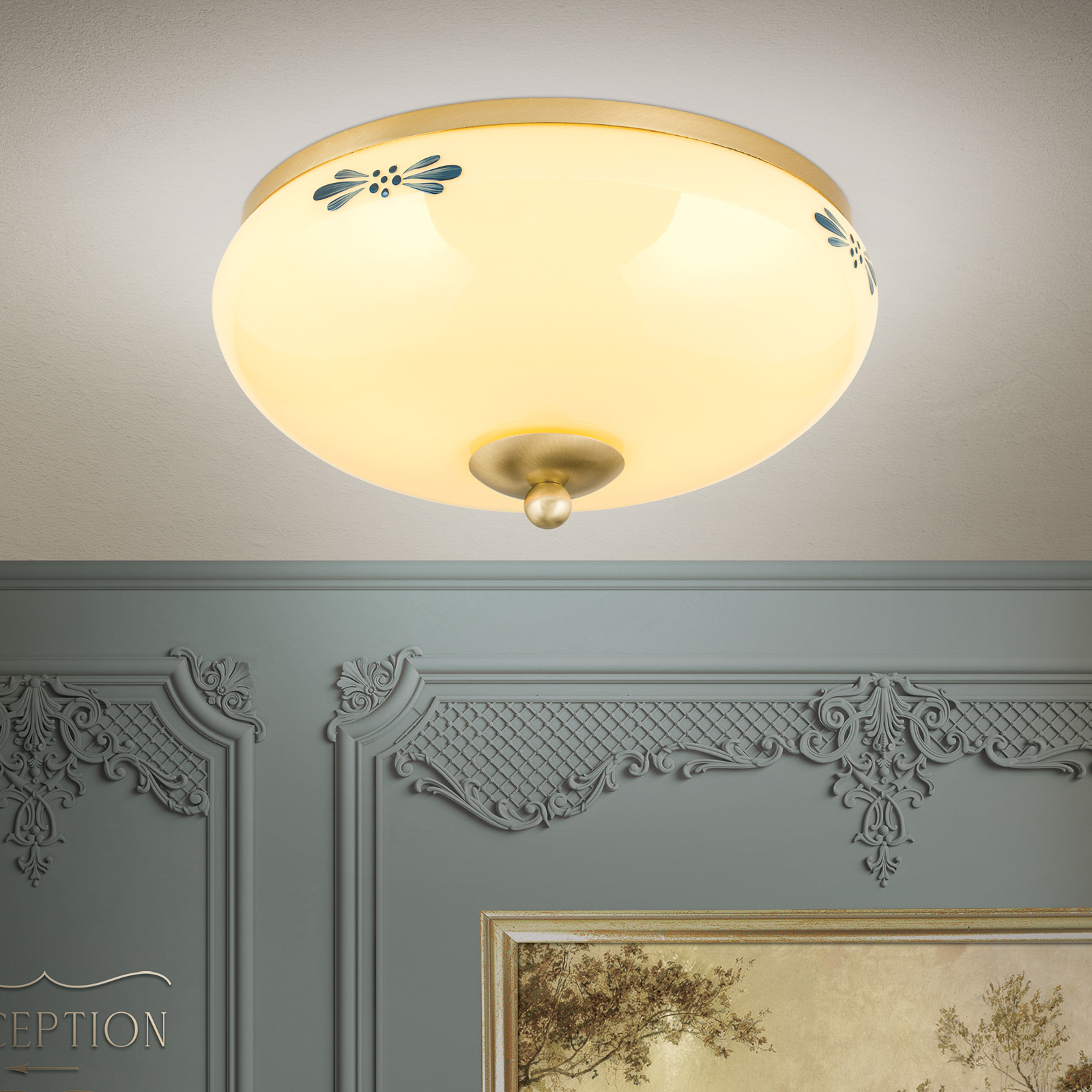 Landhaus ceiling lamp brass cream blue Ø 28 cm
