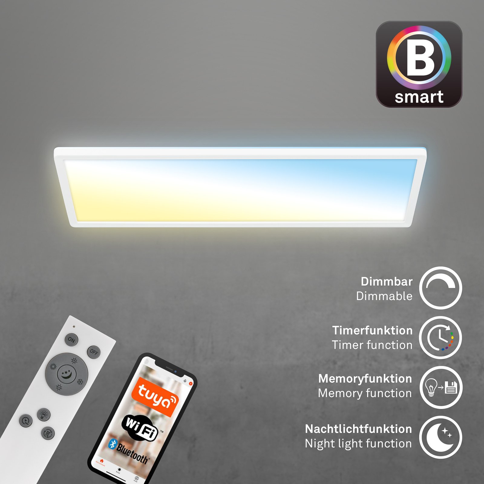 Smarte LED-Deckenleuchte Tava, 58x20 cm, CCT, dimmbar