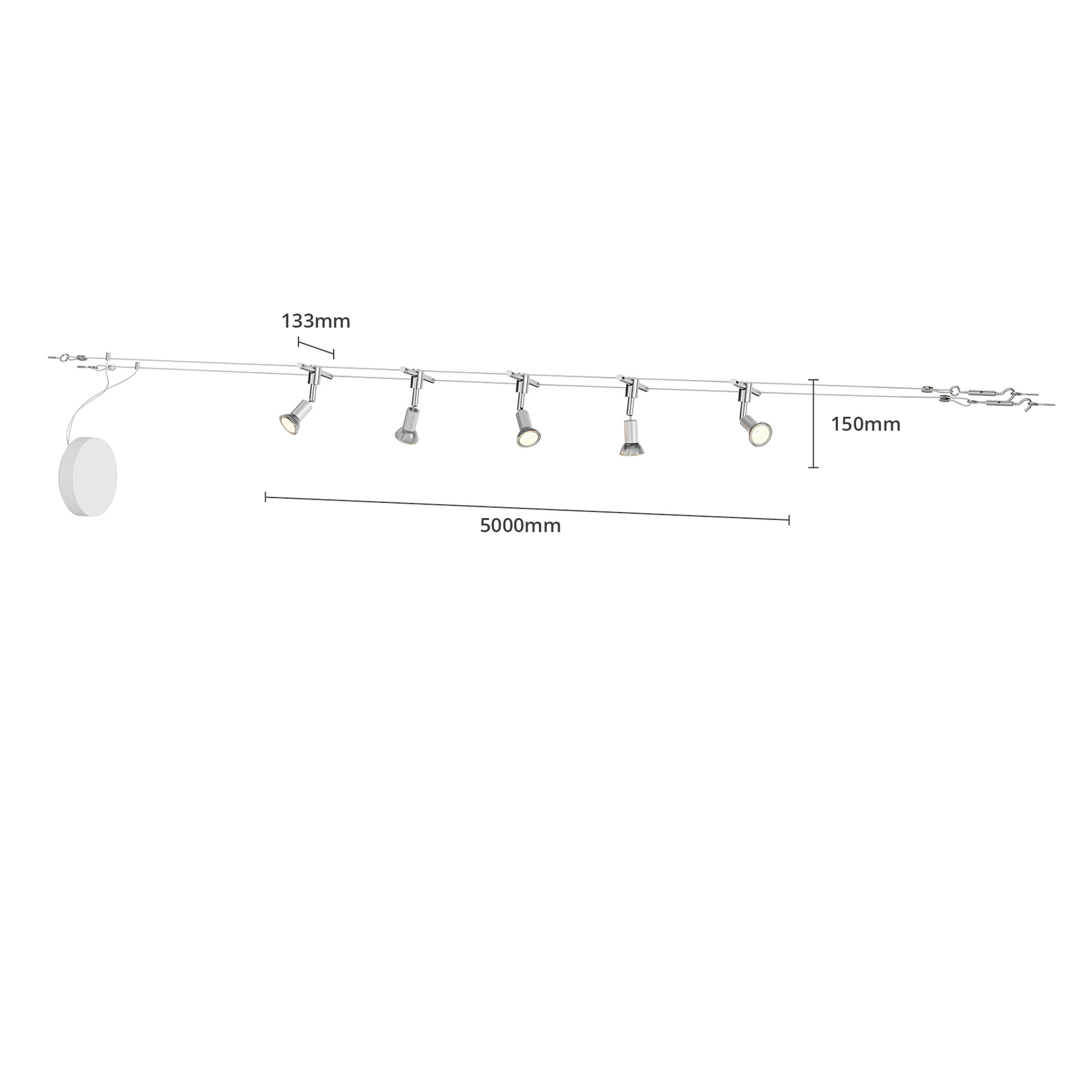 Lankový systém Rope s reflektory, pět zdrojů