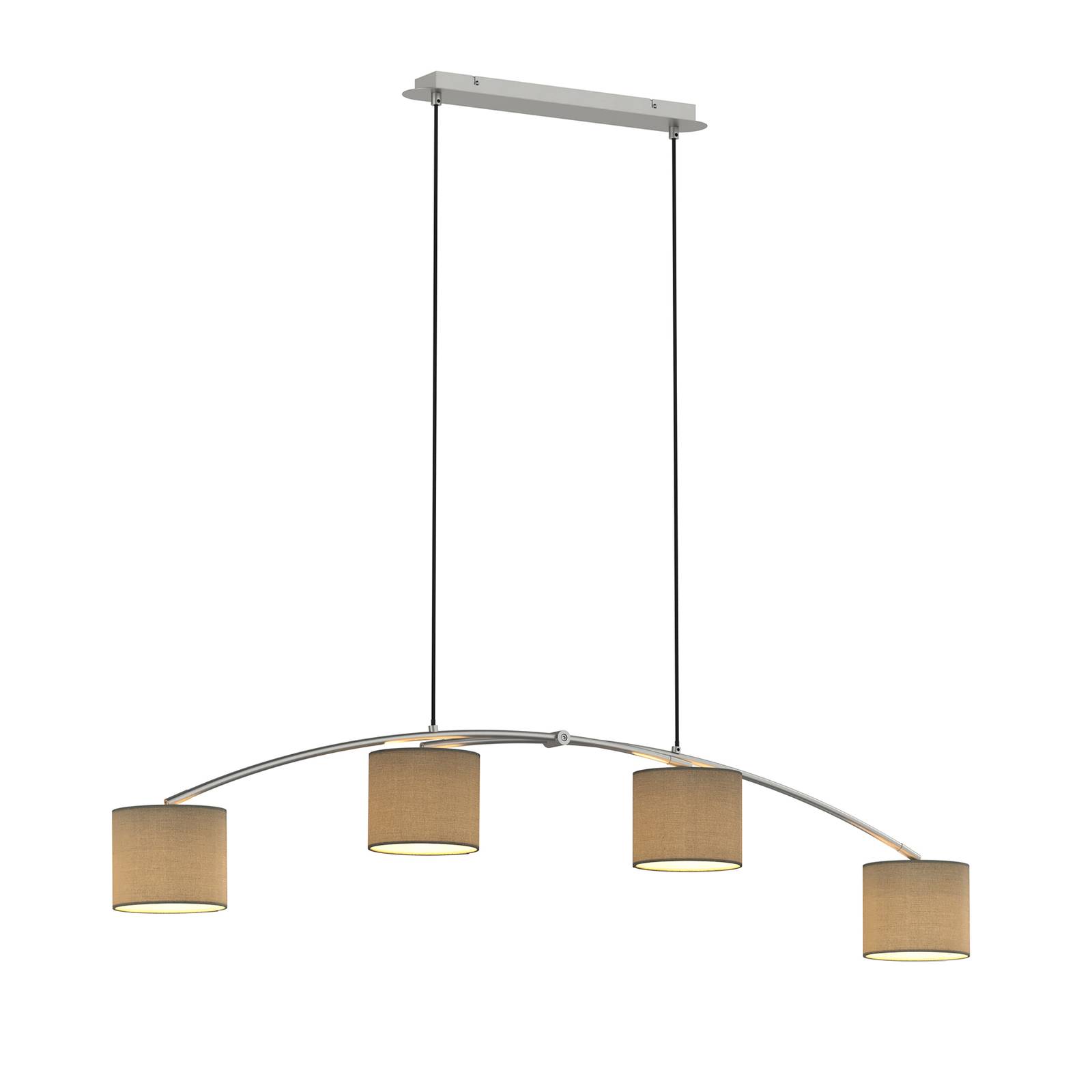 Lucande Juljana pendant lamp, 4-bulb, fabric lampshades, for Living / Dining Room, fabric, metal, E14, 40 W, L: 130 cm, W: 15 cm