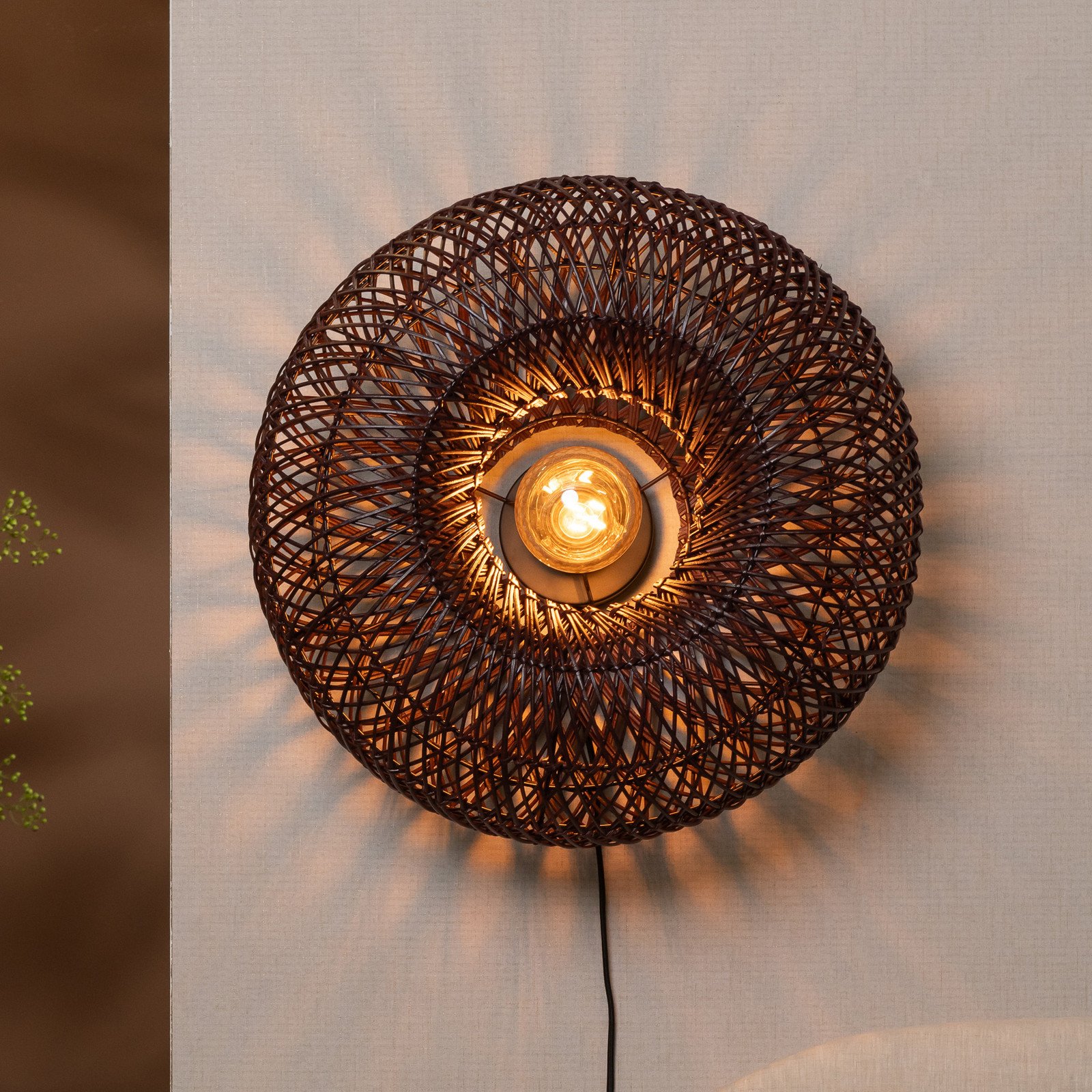 GOOD & MOJO Aplică de perete Arizona roșu Ø 50 cm bambus ștecher - Camera de zi / sufragerie - roșu burgund - Bamboo