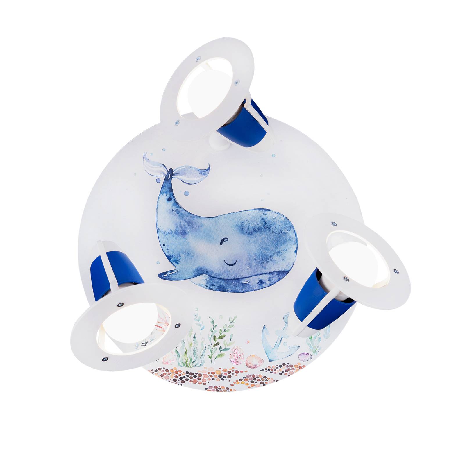 Deckenrondell Paul Pottwal weiß-blau Ø 29 cm 3-flammig