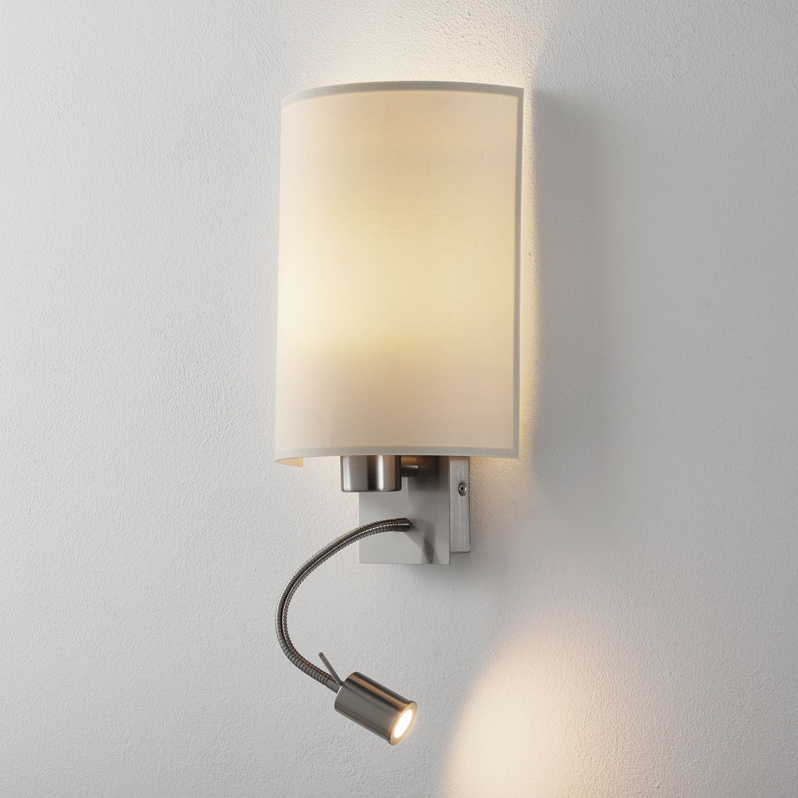 Lucande Patrik wall light reading round cream, for Bedroom, steel, fabric, E27, 40 W, energy efficiency: A++, W: 22 cm, H: 30 cm