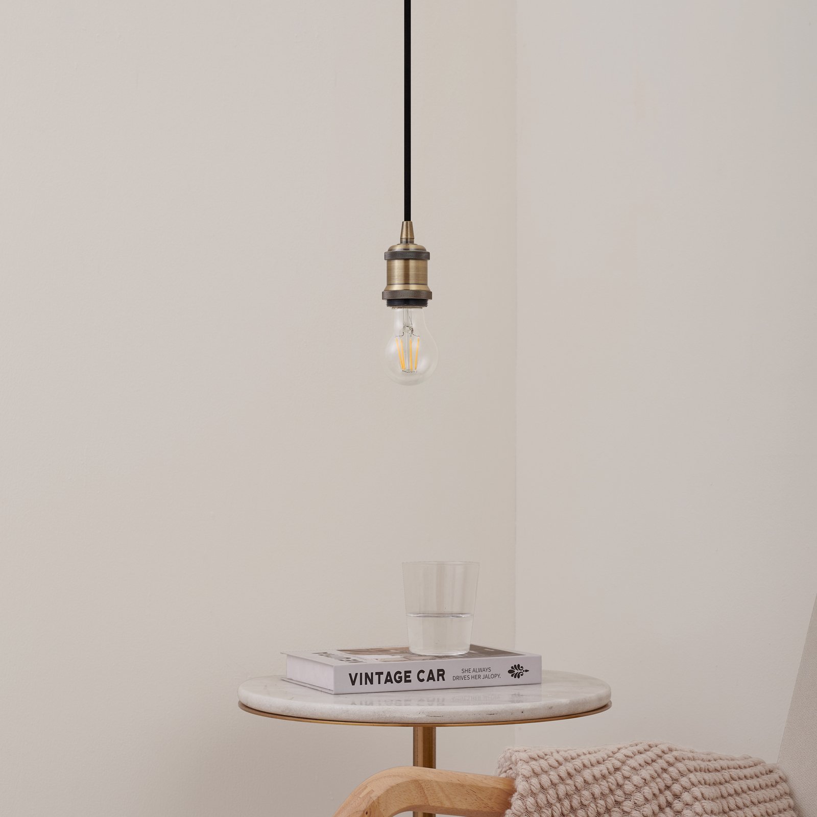 Hattie pendant light, E27 socket, Ø 5 cm, brass, metal - Lindby