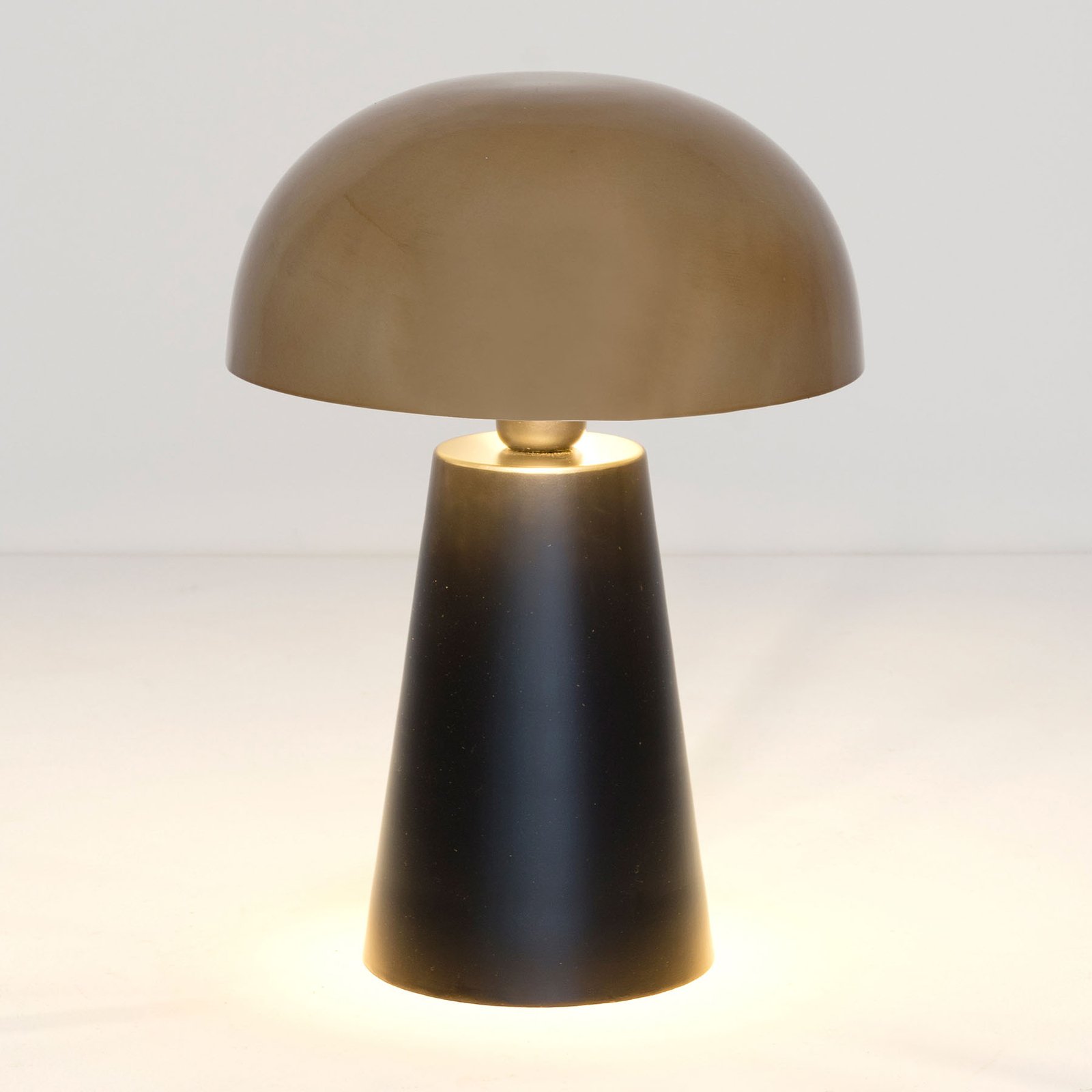 Lámpara mesa Fungo, brillo descendiente, negro/oro