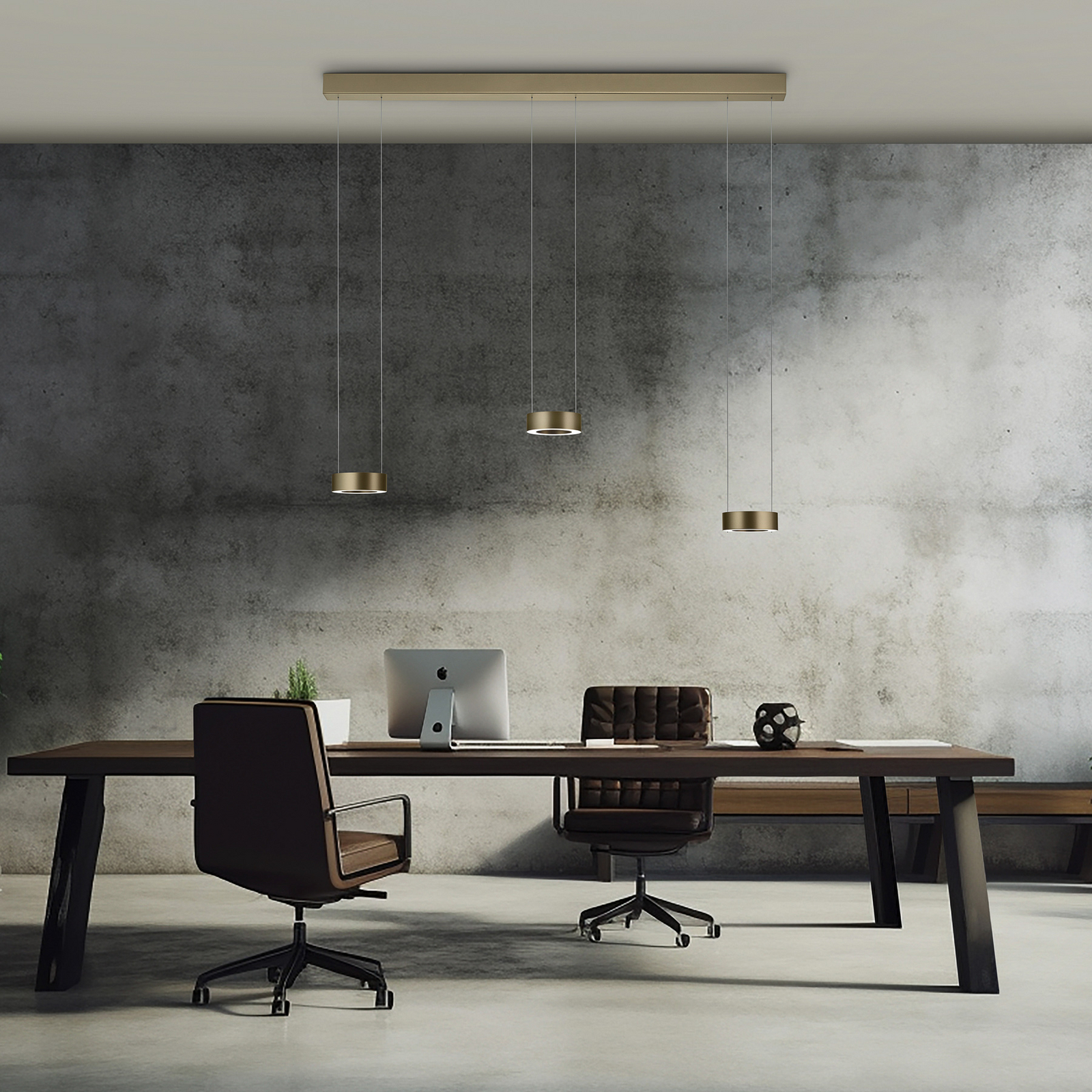 Lampada LED a sospensione Zera-3, lunghezza 120 cm, color bronzo, copertura a Lampada LED a sospensione Zera-3, lunghezza 120 cm, color bronzo, copertura a