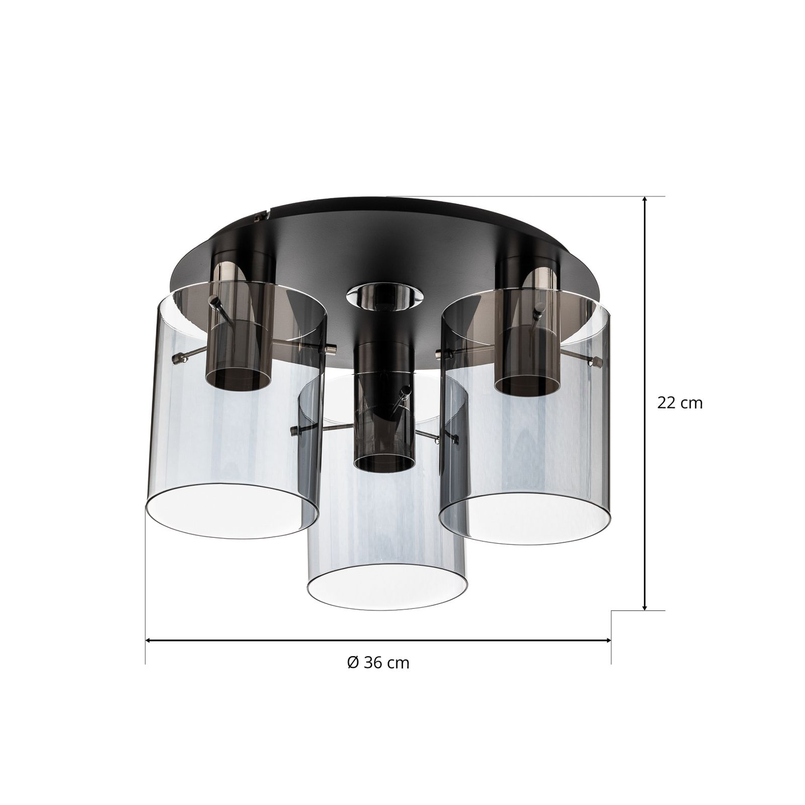 Atman ceiling light, three-bulb, black and silver