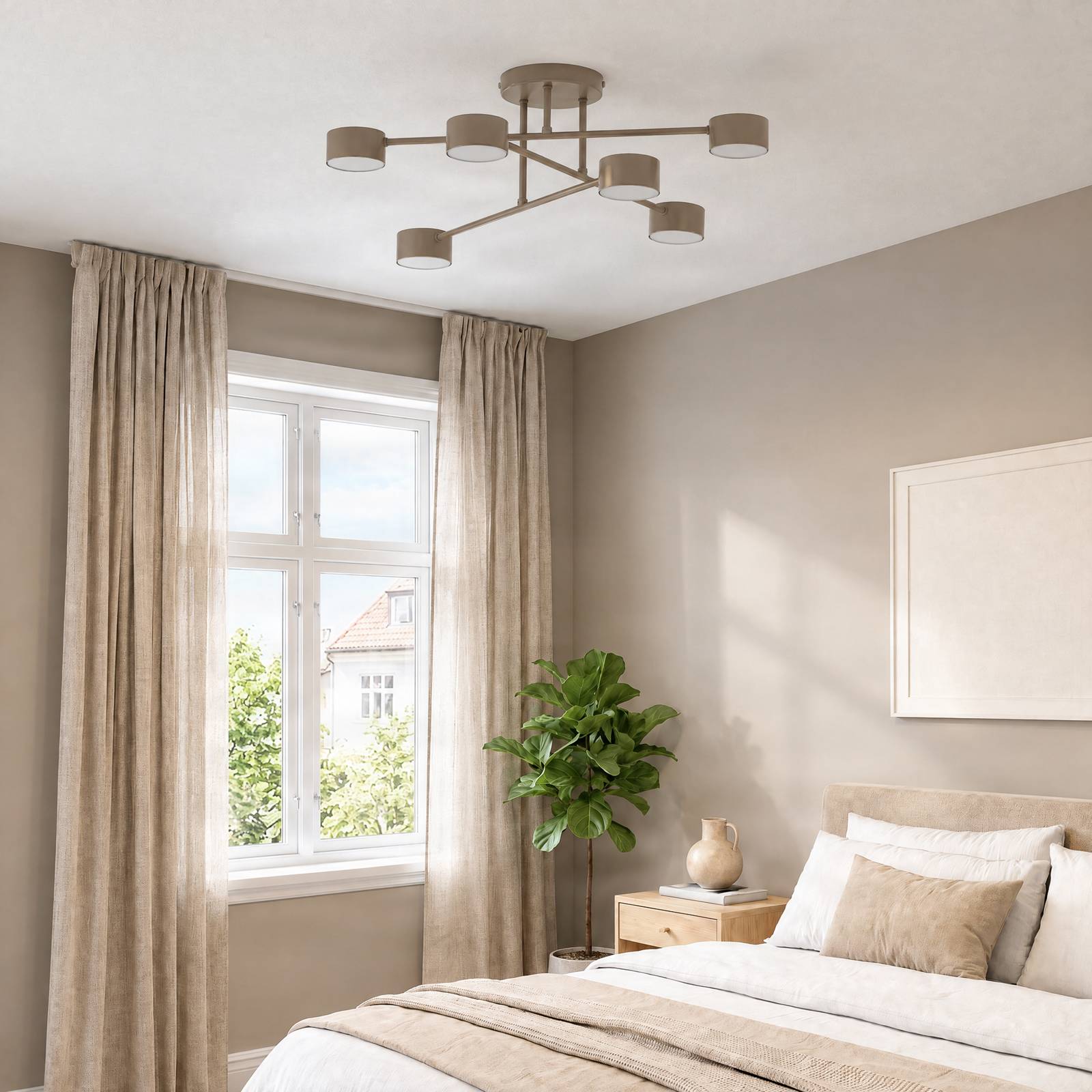 Lampa sufitowa HALO, beżowa, średnica 60 cm, 6-punktowa, metalowa, GX53