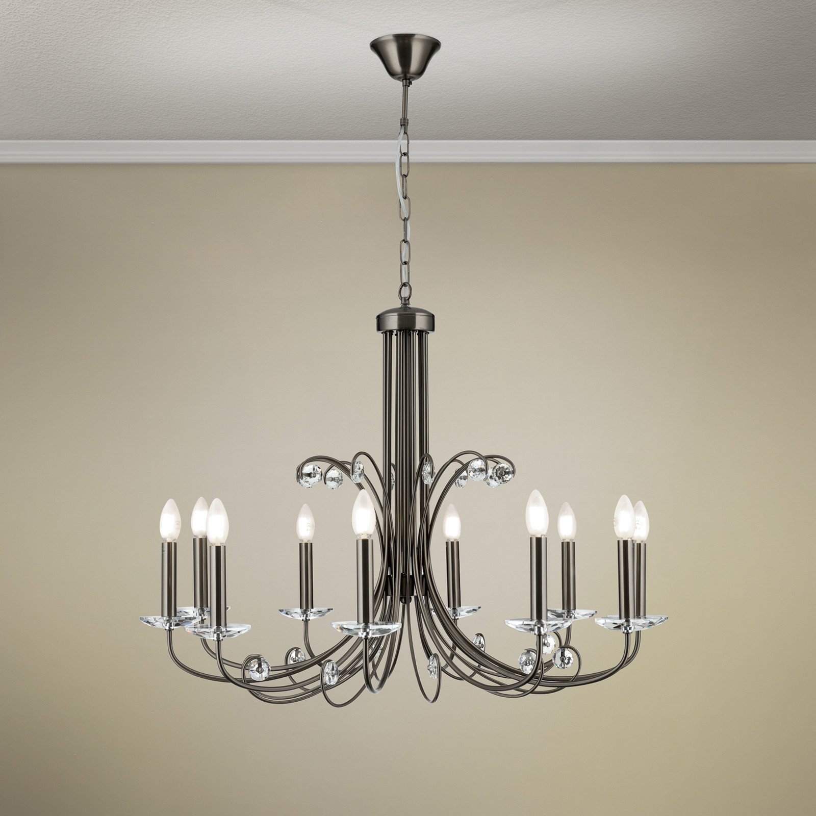 ORION Candelabru Ariane nichel Ø 92 cm cristal 10 becuri. - Camera de zi / sufragerie - nichel clar - Metal