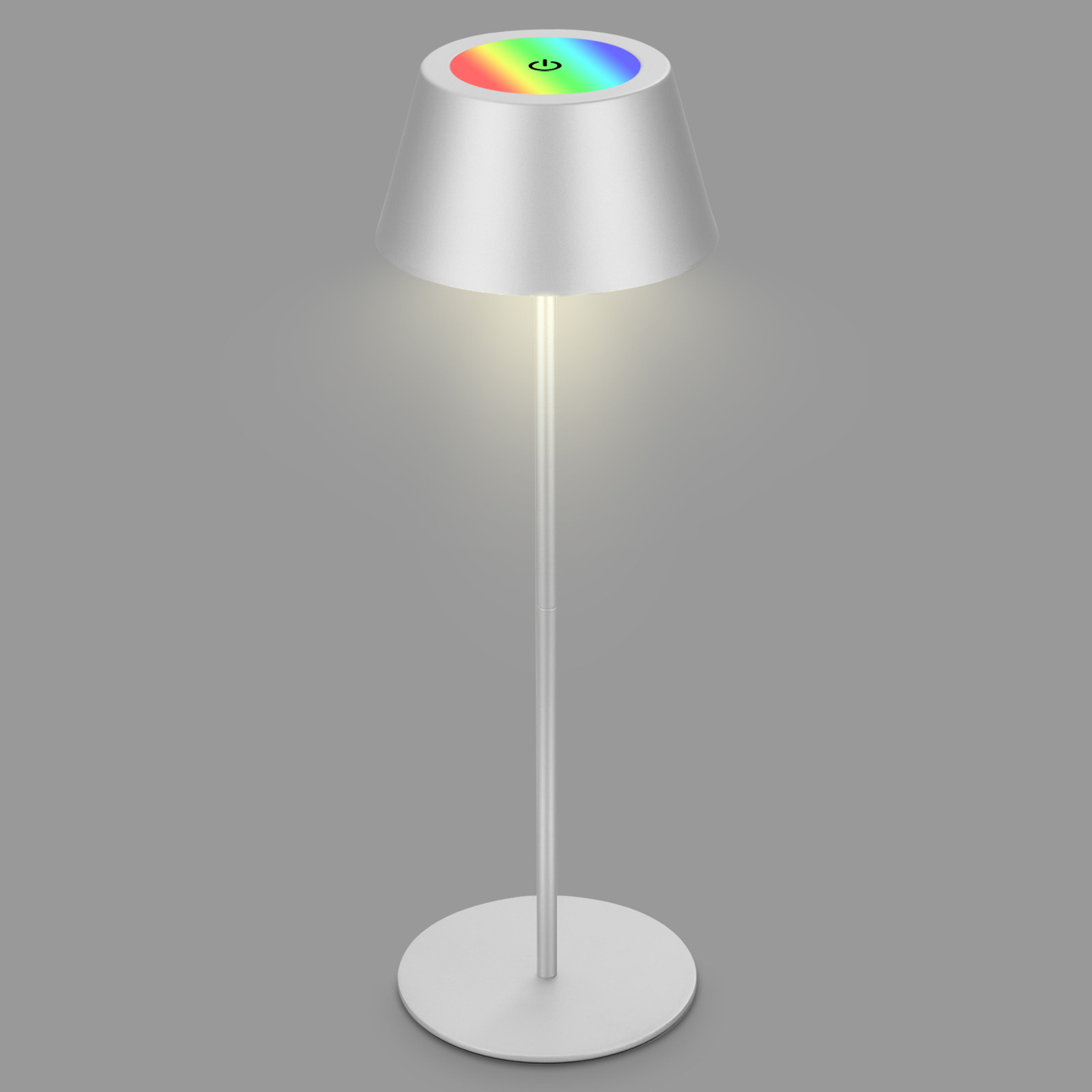 LED stolová lampa Kiki s dobíjacou batériou RGBW, matný chróm