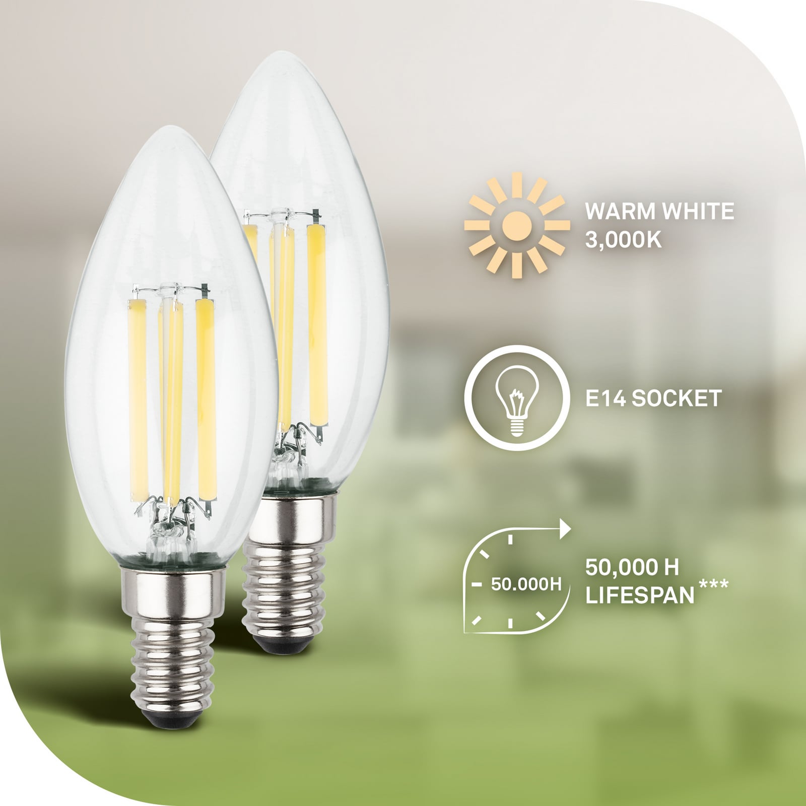 Ampoule LED bougie E14 2,5W claire 3000K 525 lm EEK A 2er