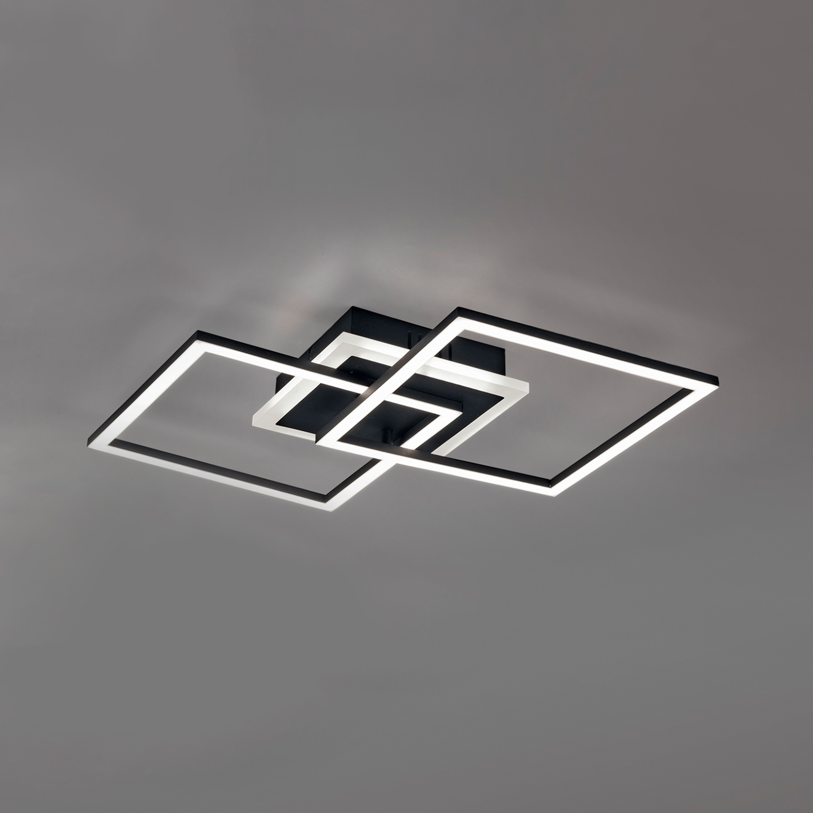 Venida LED ceiling light, black, two squares