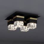 Barrancas plafondlamp, zwart/goud, kristalglas