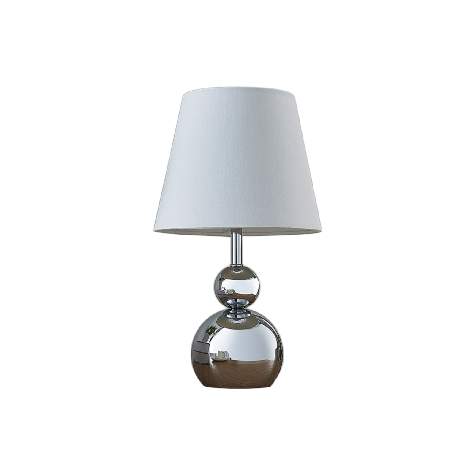 White fabric table lamp Andor with a chrome base