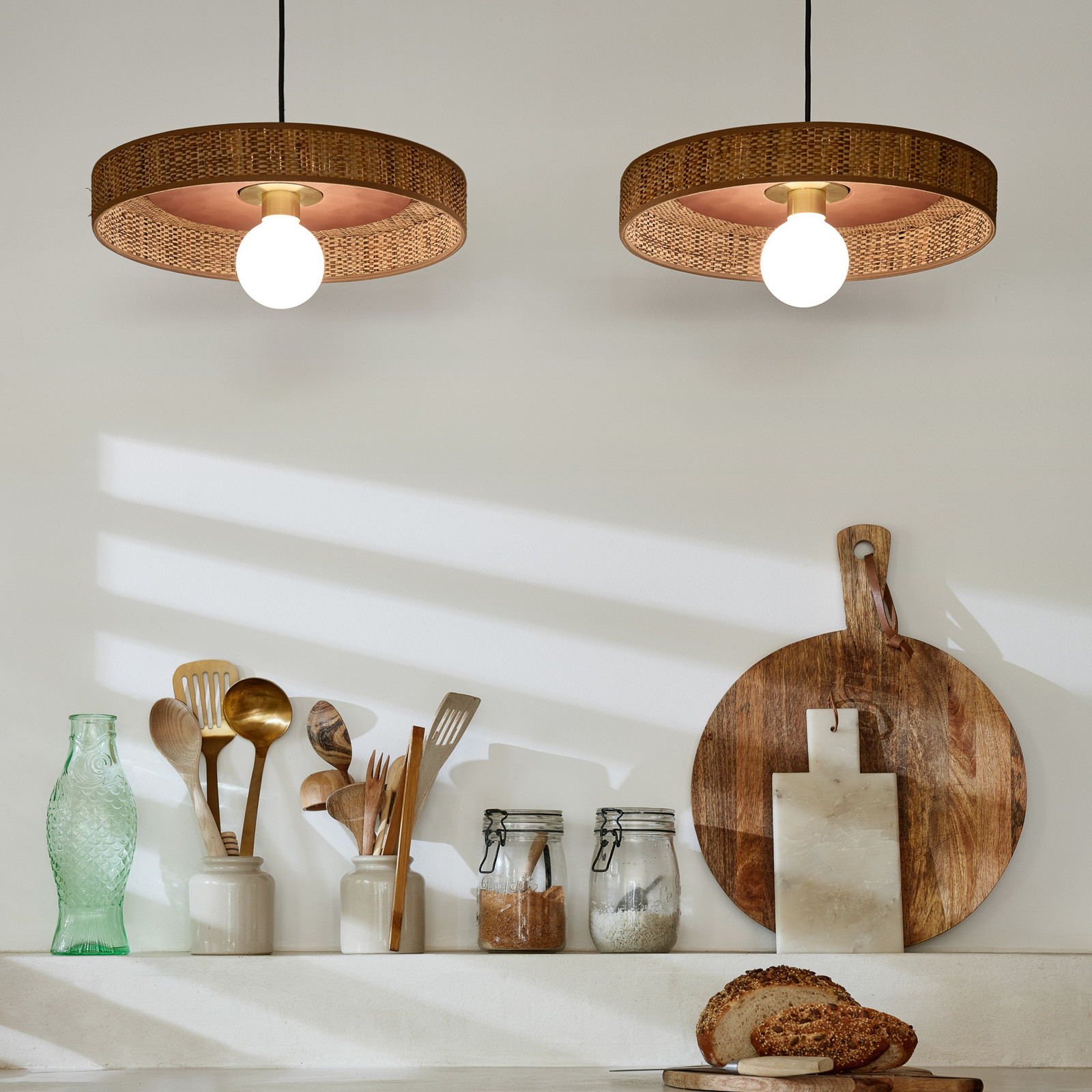 MARKET SET Lampă suspendată Portinatx Ø40cm teracotă - Camera de zi / sufragerie - design - teracotă maro natural alamă negru - Ceramică