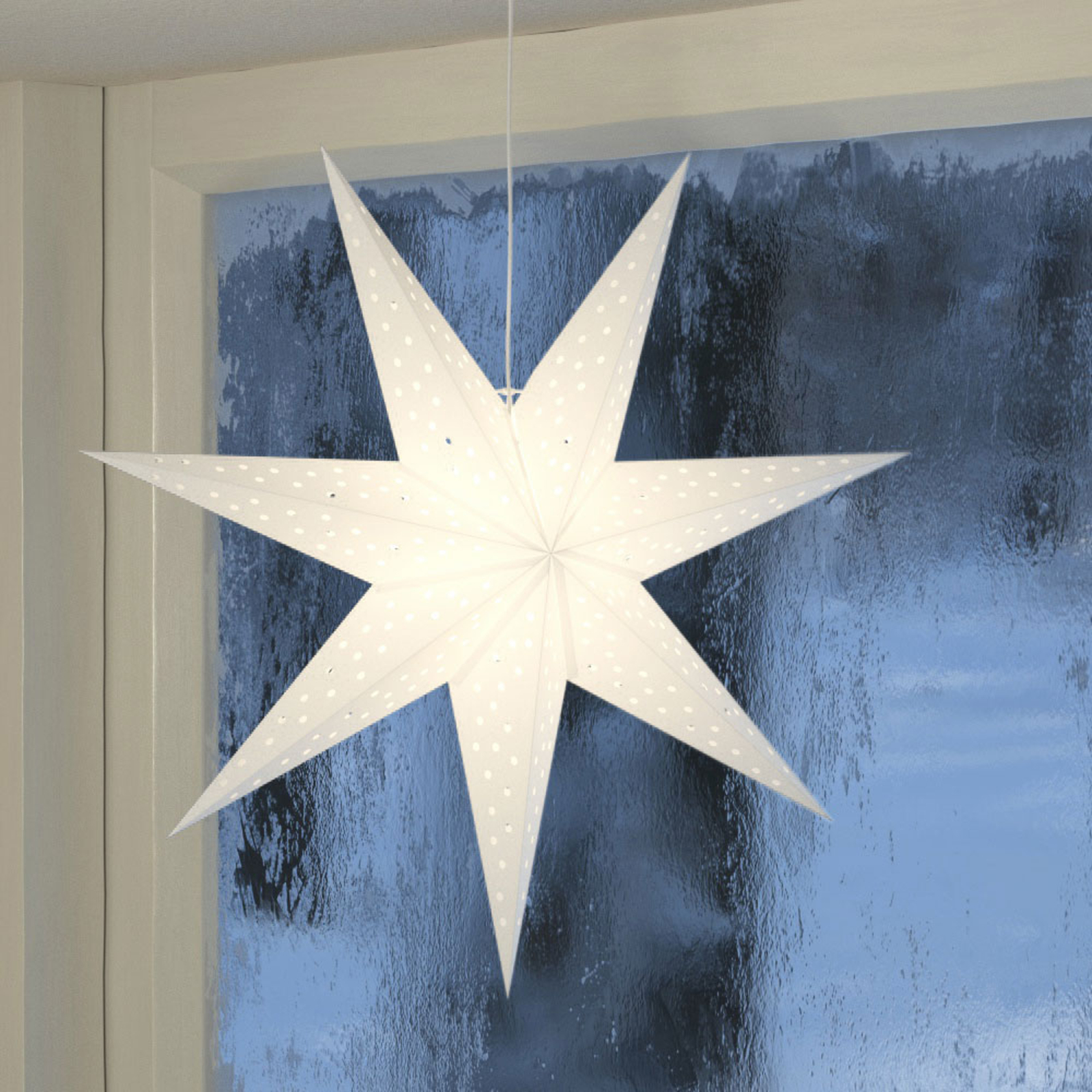 Star Clara for hanging, velvet look Ø 75 cm, white