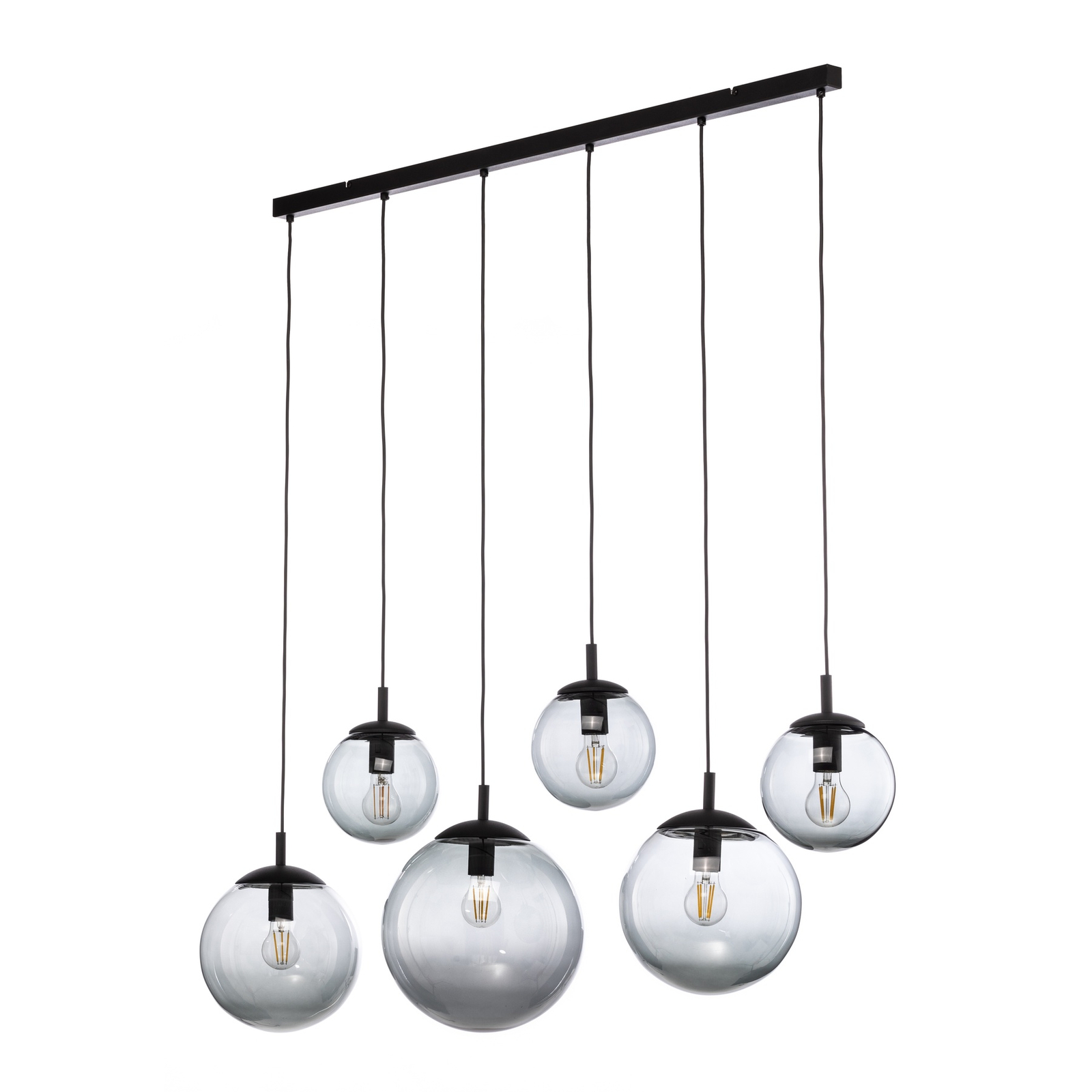 Esme pendant light, glass, graphite-transparent, 6-bulb, linear