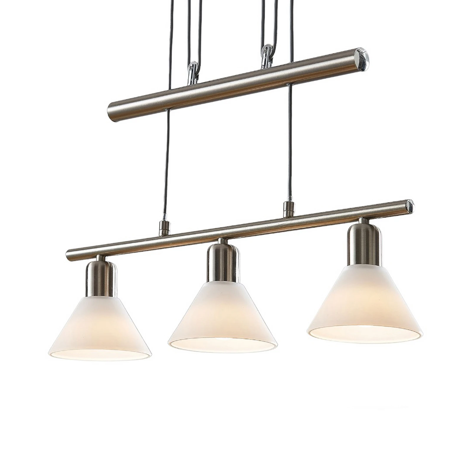 Lindby Pendellampe Delira, 3-flg., nickel, höhenverstellbar