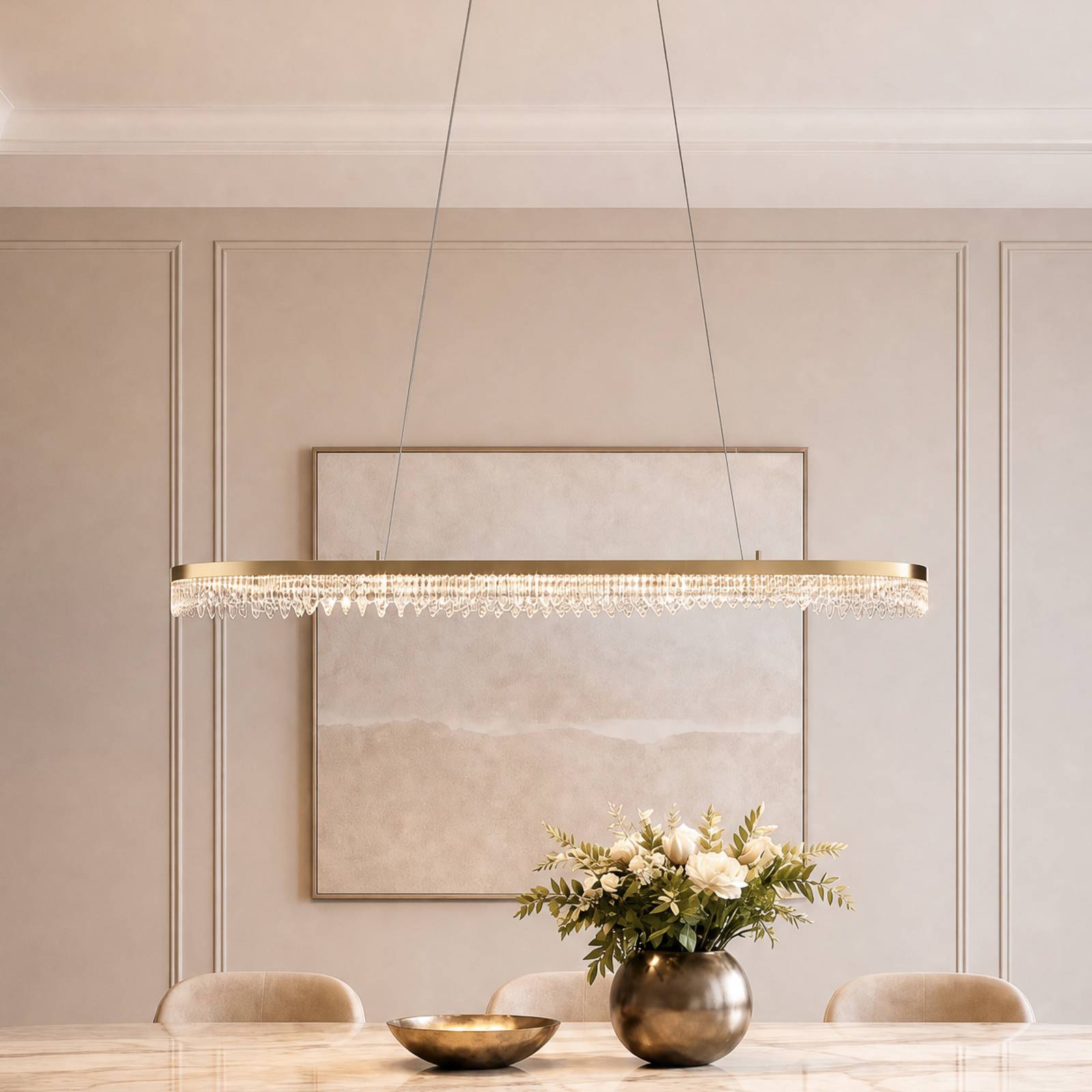 Milagro Lighting Suspension LED Preciosa, dorée, métal, longueur 120 cm