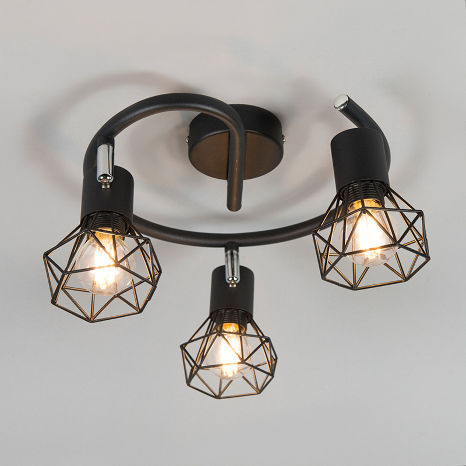 Plafondlamp Mosh, spiraal, 3-lamps, zwart
