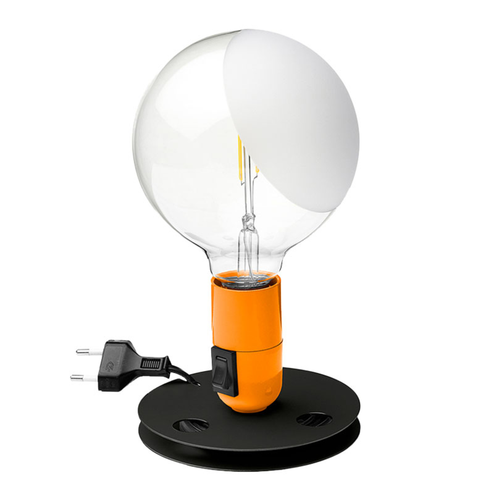 Flos FLOS Lampadina LED table lamp orange, black base, for Living / Dining Room, aluminium, E27, 2 W, energy efficiency: A++, H: 24 cm