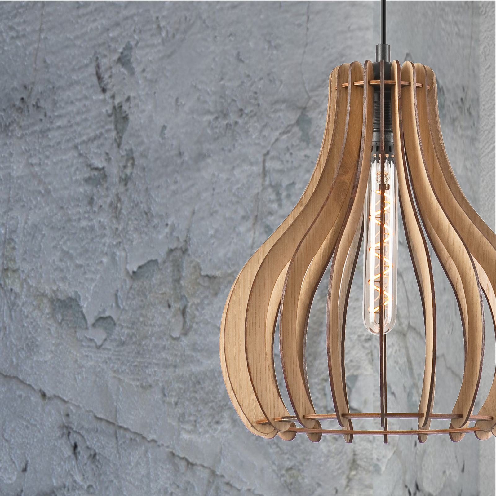 Envostar Falou pendant light, oak, Ø 25 cm