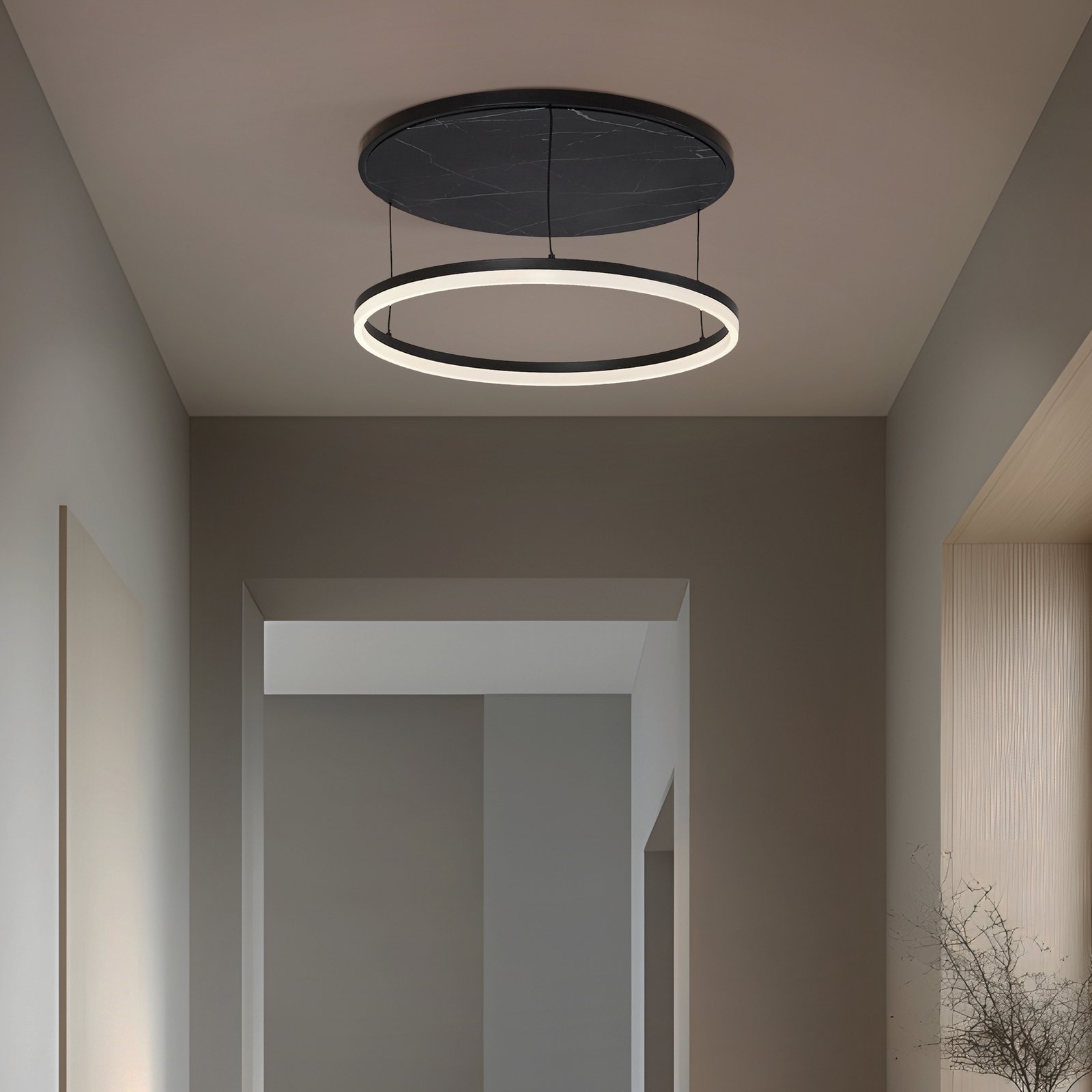 Stropní svítidlo Orven LED, černé/mramorové, Ø 50 cm - Lucande Stropní svítidlo Orven LED, černé/mramorové, Ø 50 cm - Lucande