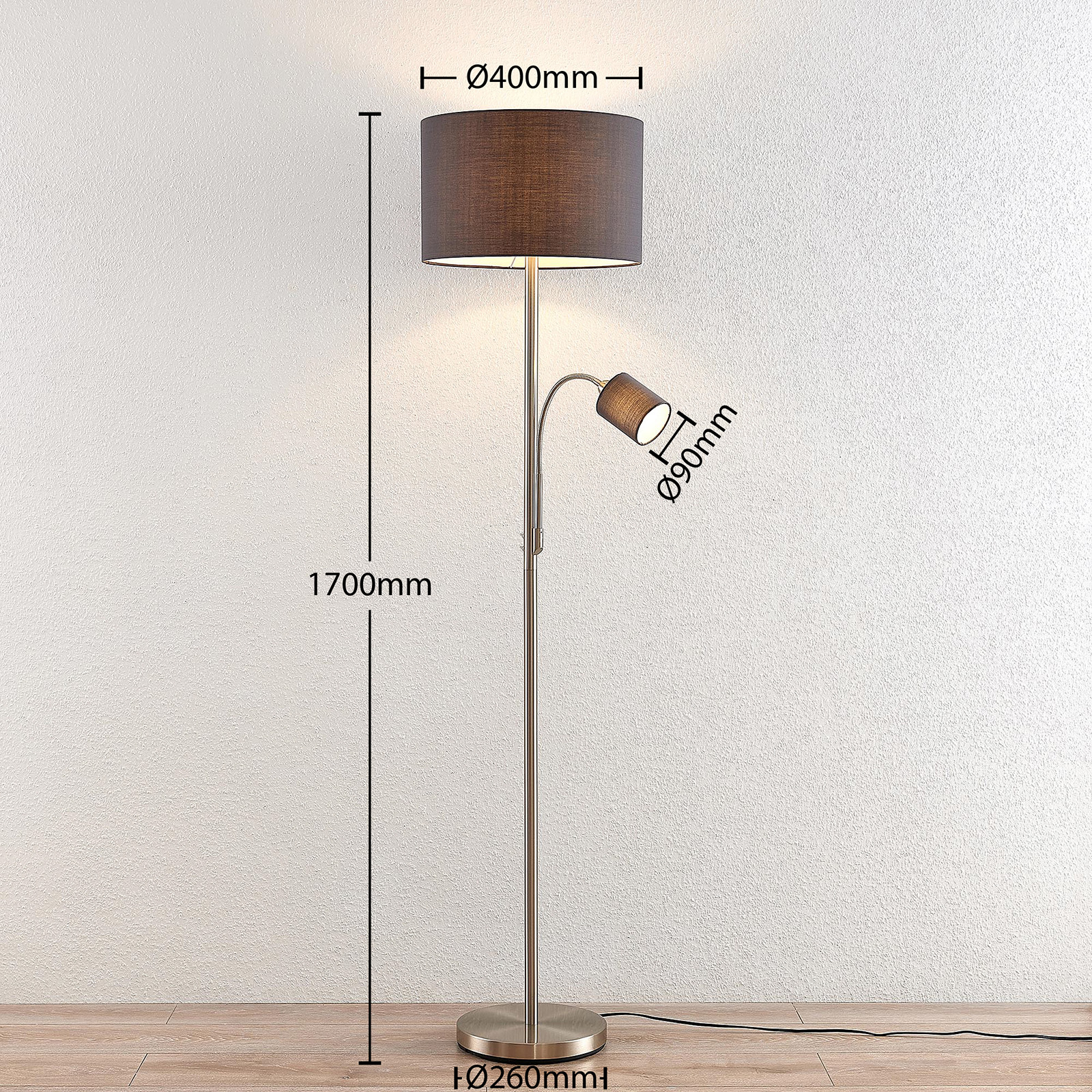 Lindby Jaileen floor lamp, reading light, grey