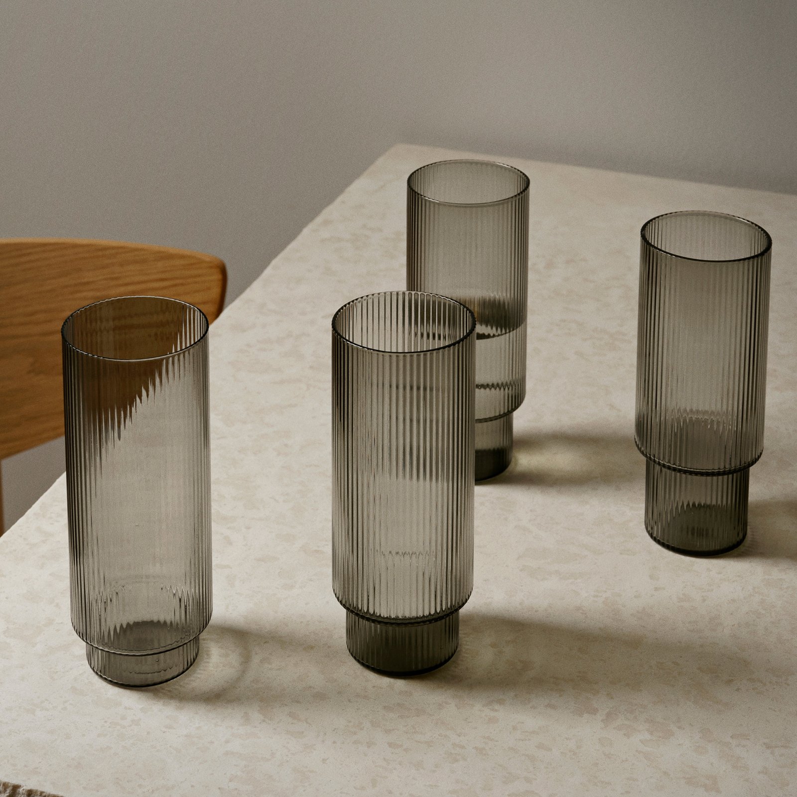 Ripple Long Drink Glasses Set of 4 Smoked Grey - Ferm Living